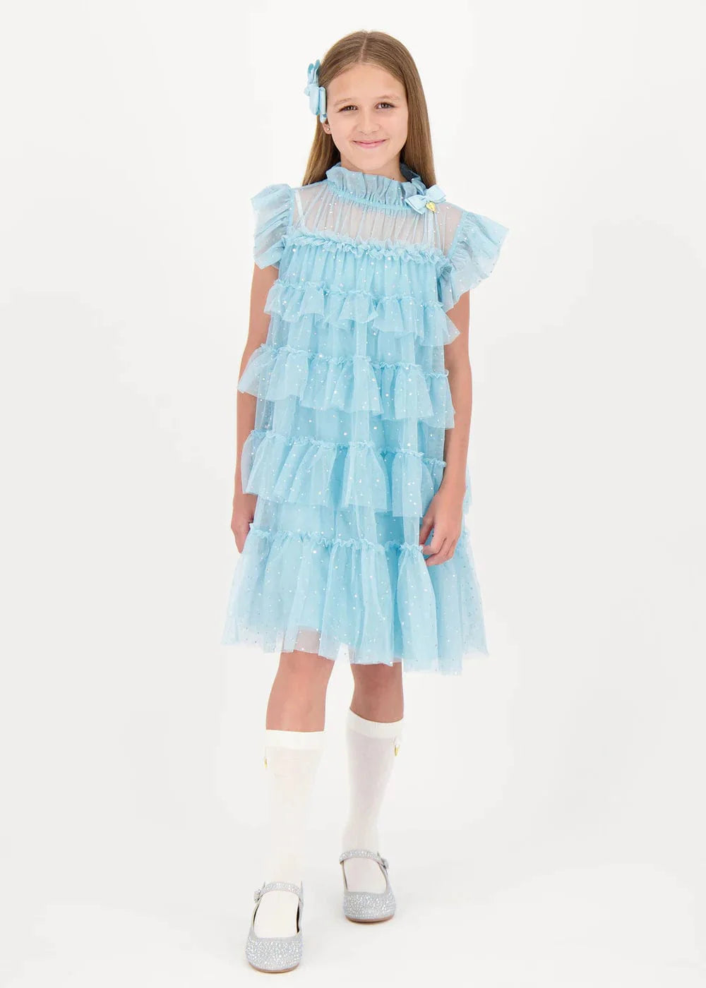 Girls Mitzi Sparkle Tiered Dress in Blue