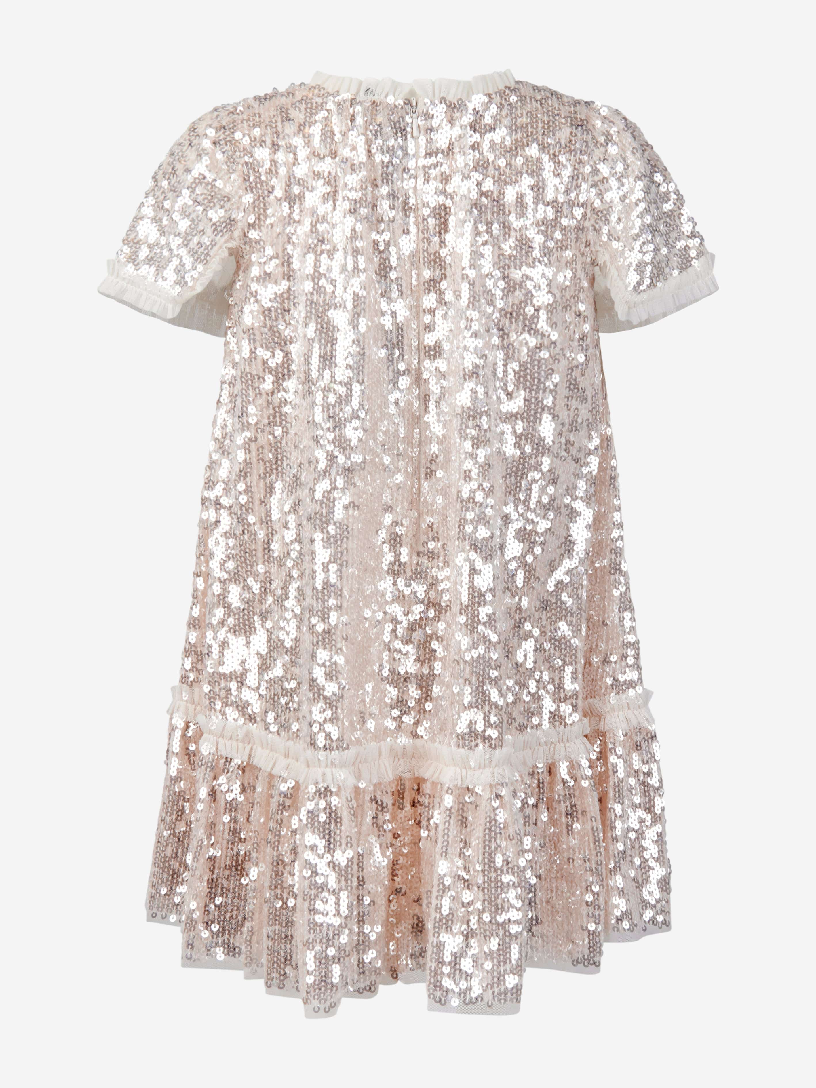 Needle & Thread Girls Mila Gloss Dress in Cream