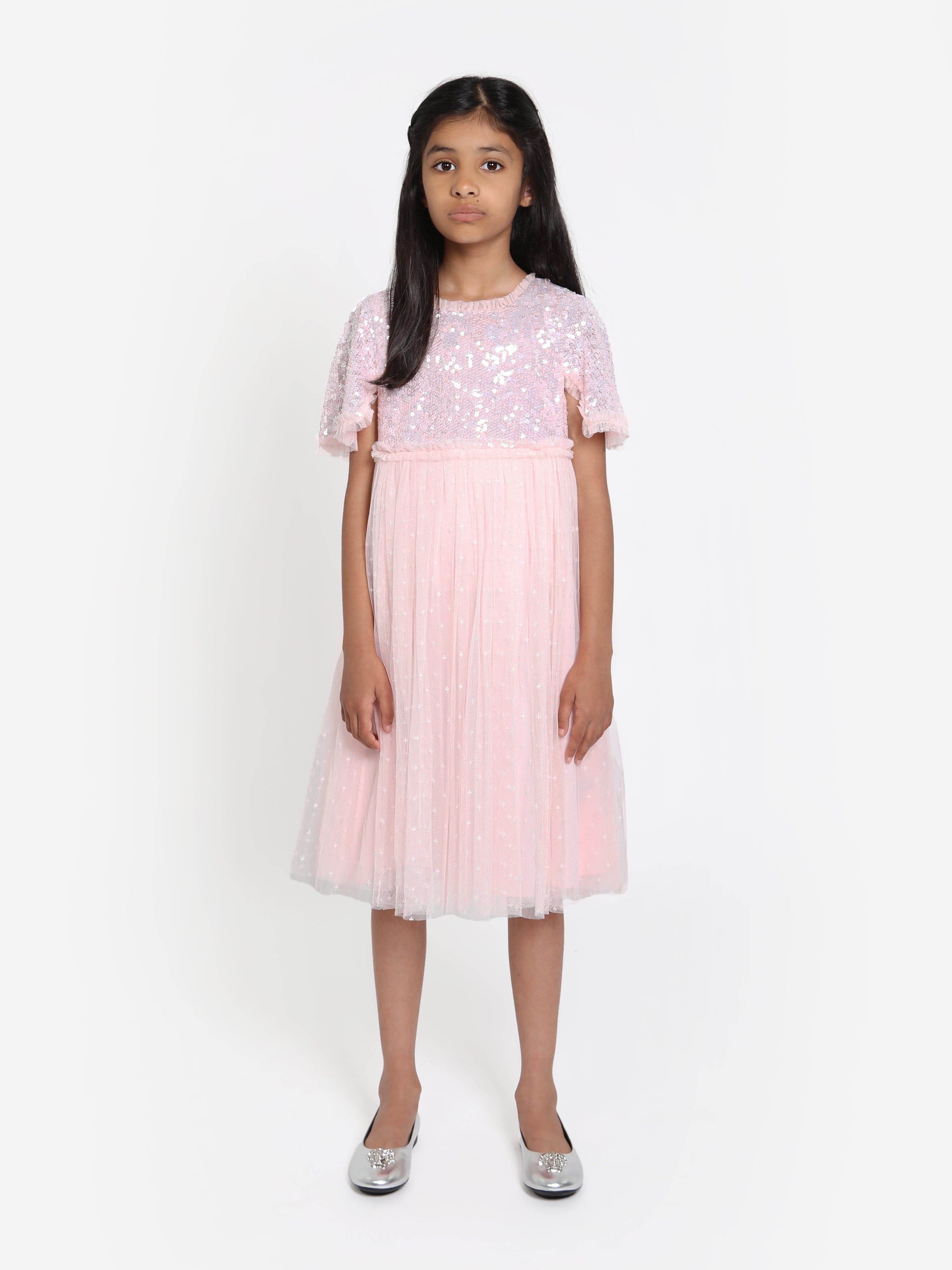 Needle & Thread Girls Mila Gloss Bodice Dress in Pink