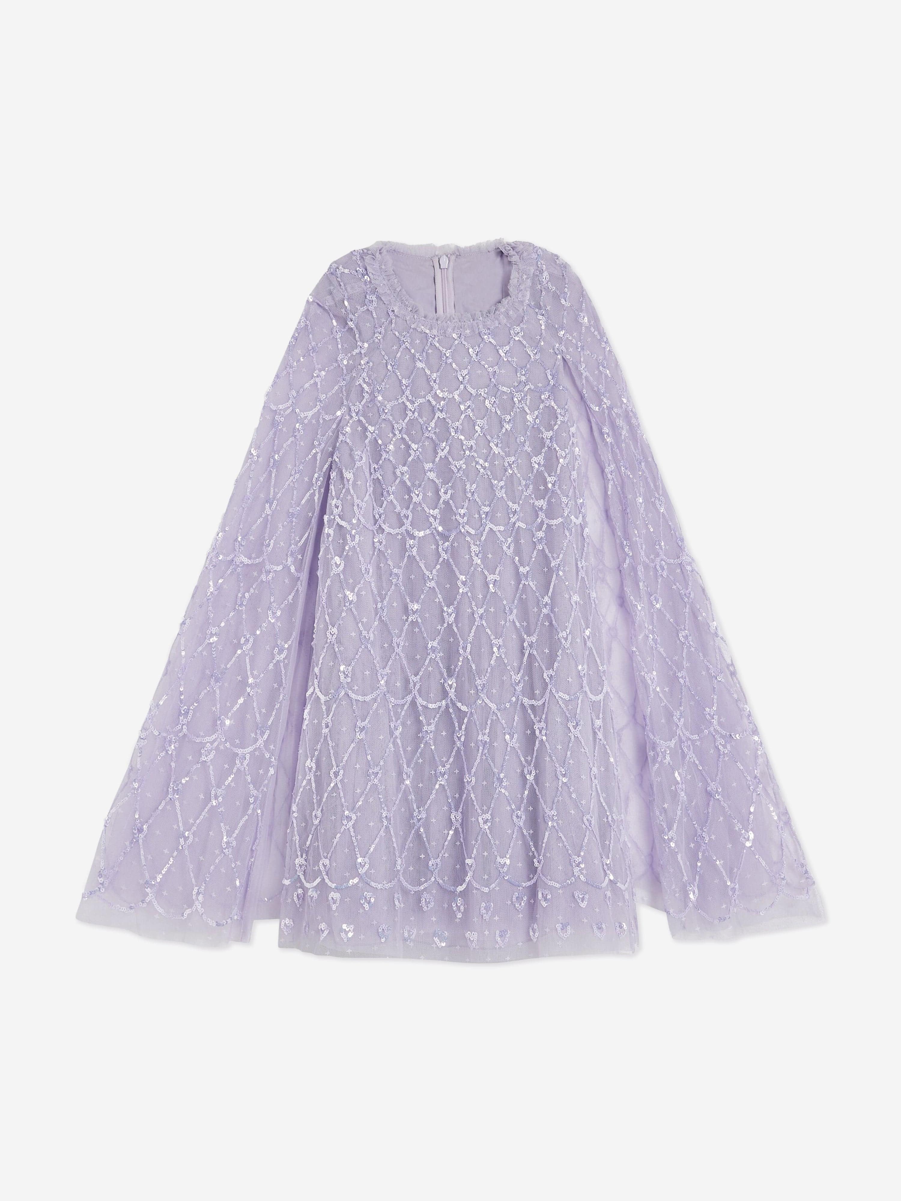 Needle & Thread Girls Heart Lattice Cape Dress in Purple