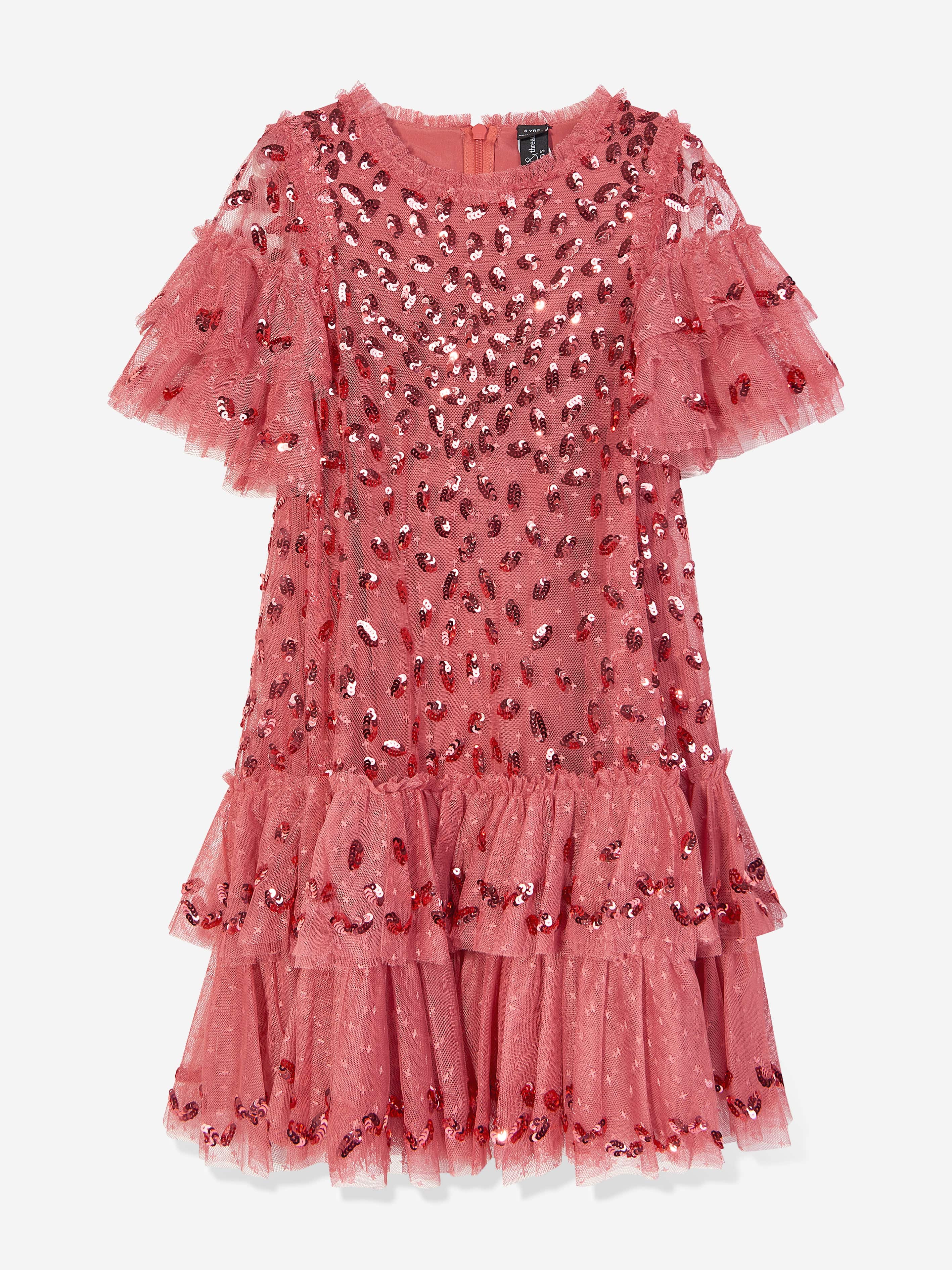 Needle & Thread Girls Autumn Leaves Dress in Pink