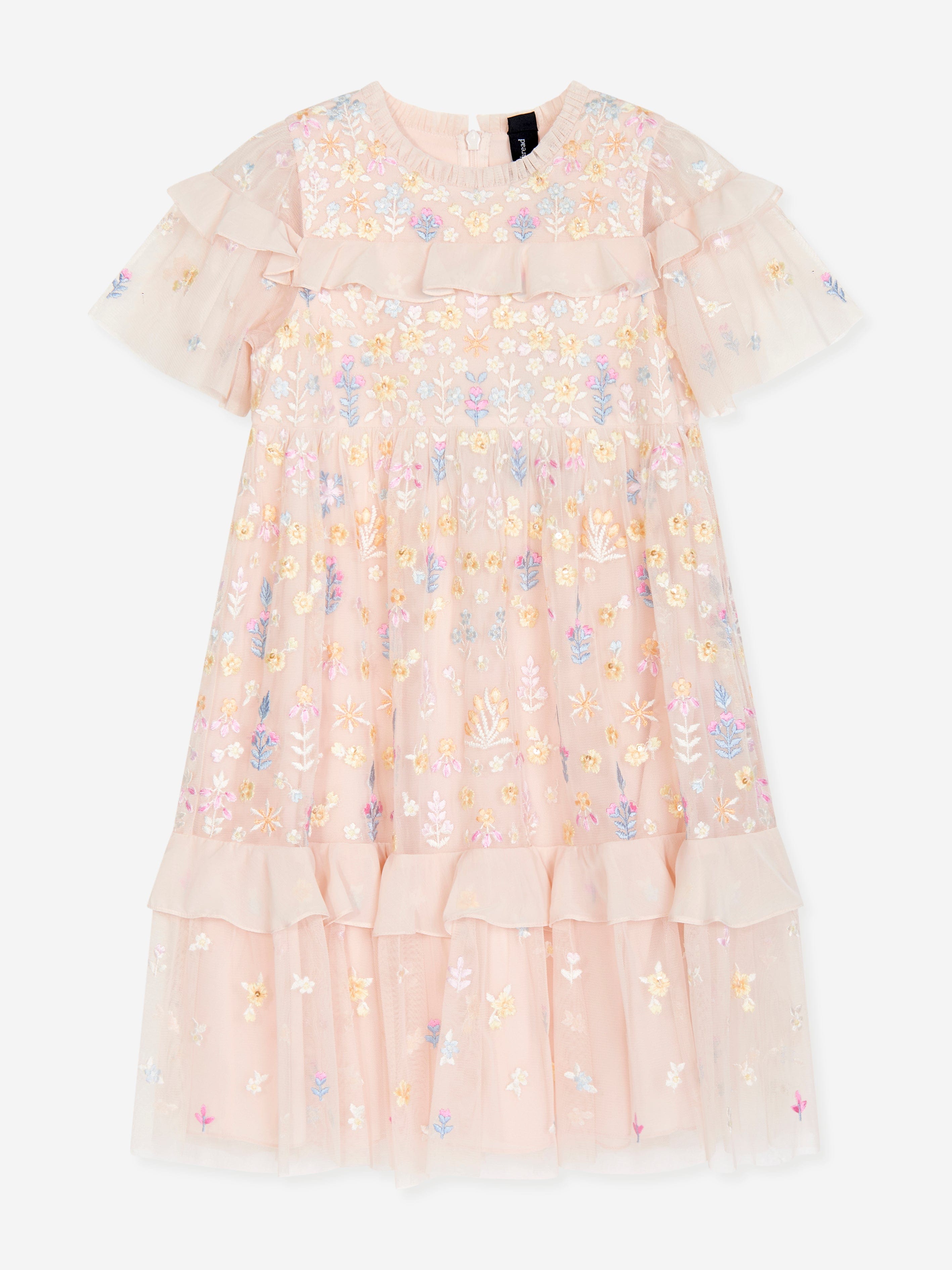 Needle & Thread Girls Tulle Flowerbed Embroidery Dress in Pink