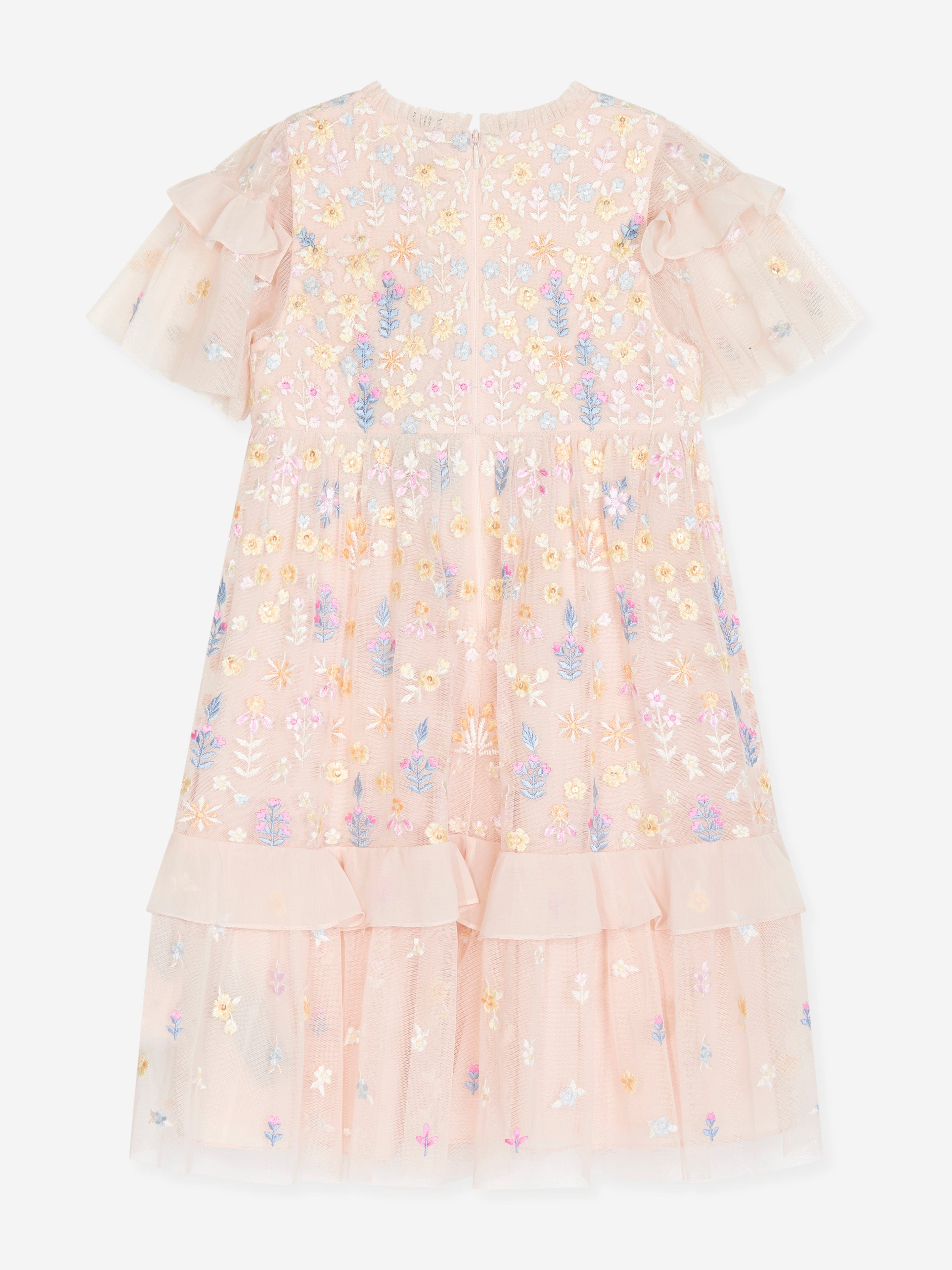 Needle & Thread Girls Tulle Flowerbed Embroidery Dress in Pink