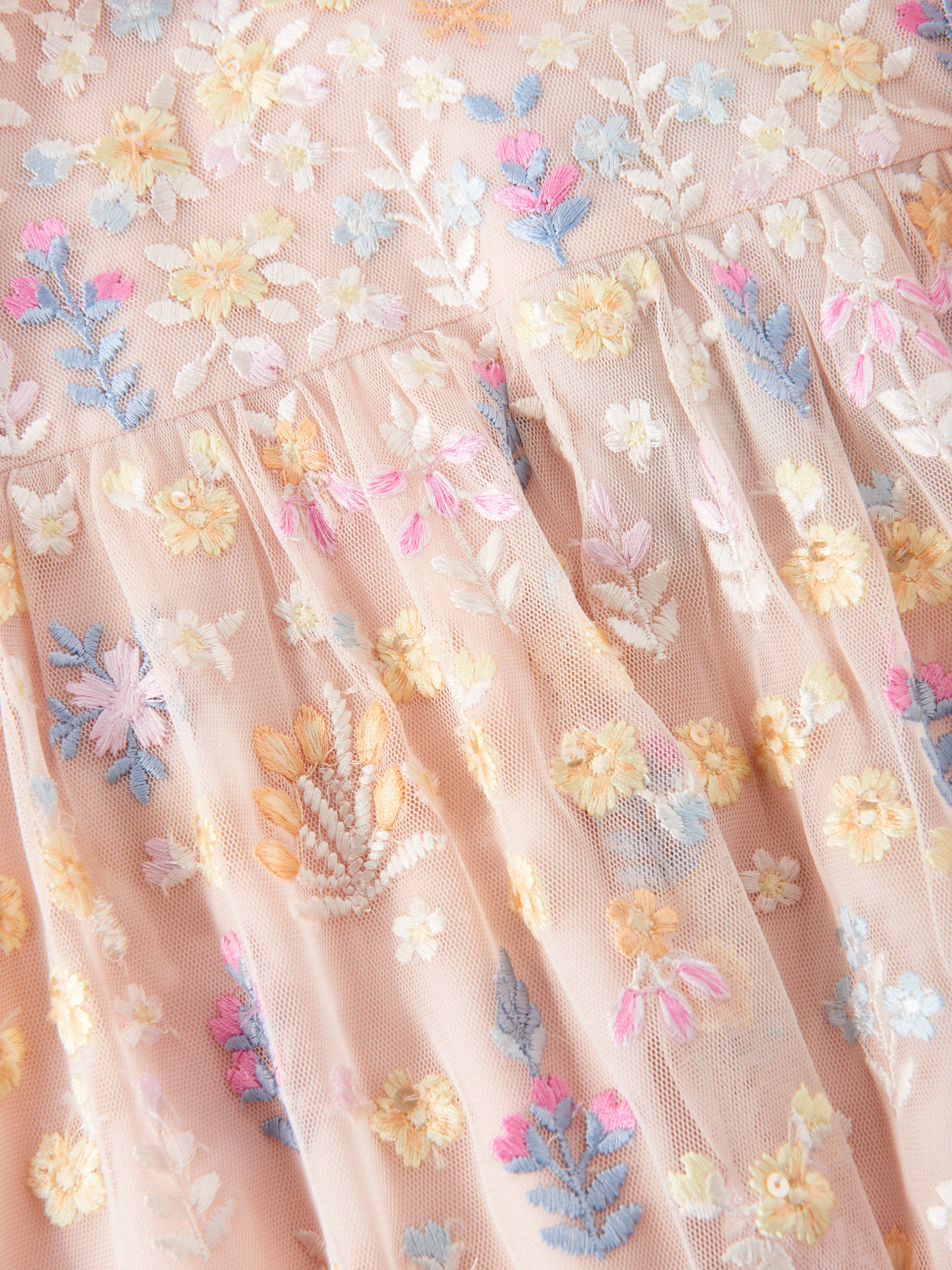 Needle & Thread Girls Tulle Flowerbed Embroidery Dress in Pink
