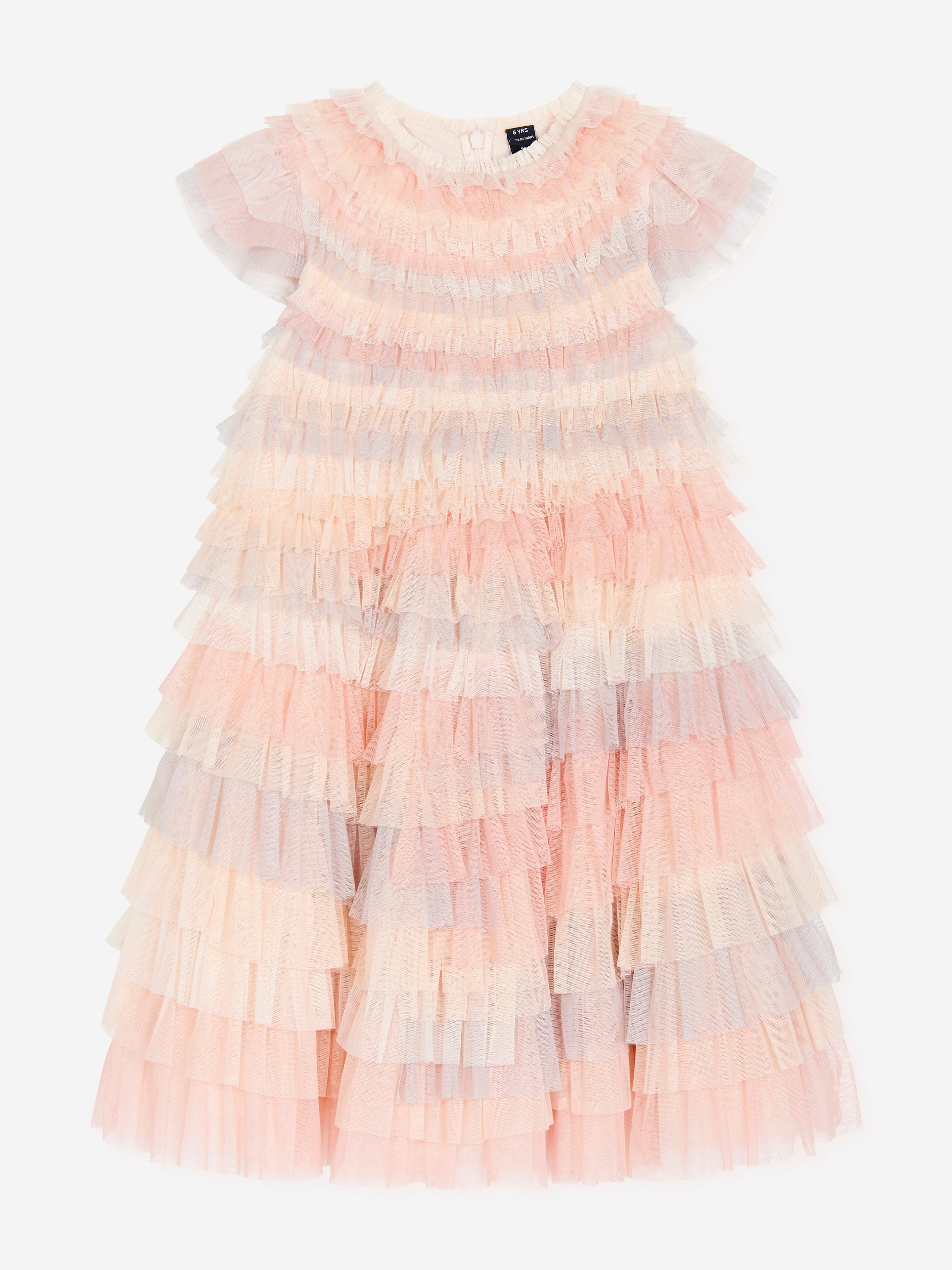 Needle & Thread Girls Tulle Petra Ruffle Dress in Pink