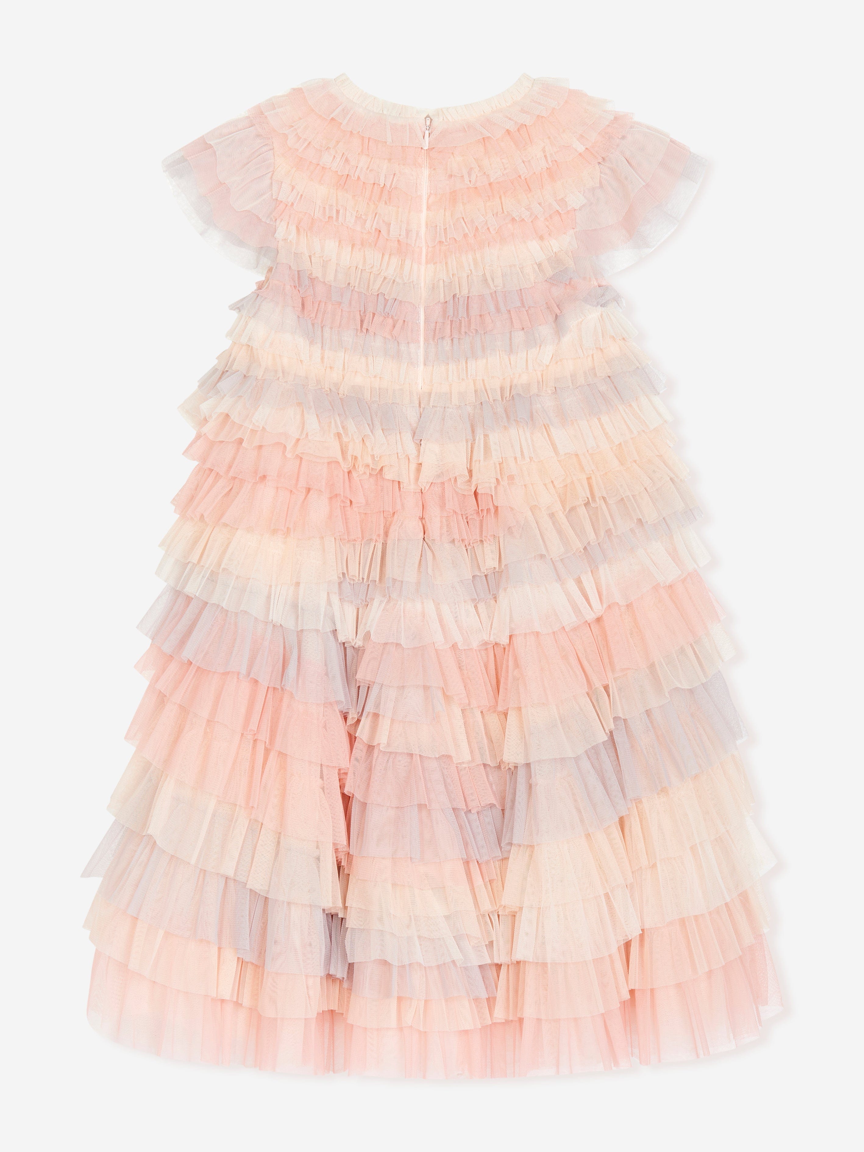 Needle & Thread Girls Tulle Petra Ruffle Dress in Pink
