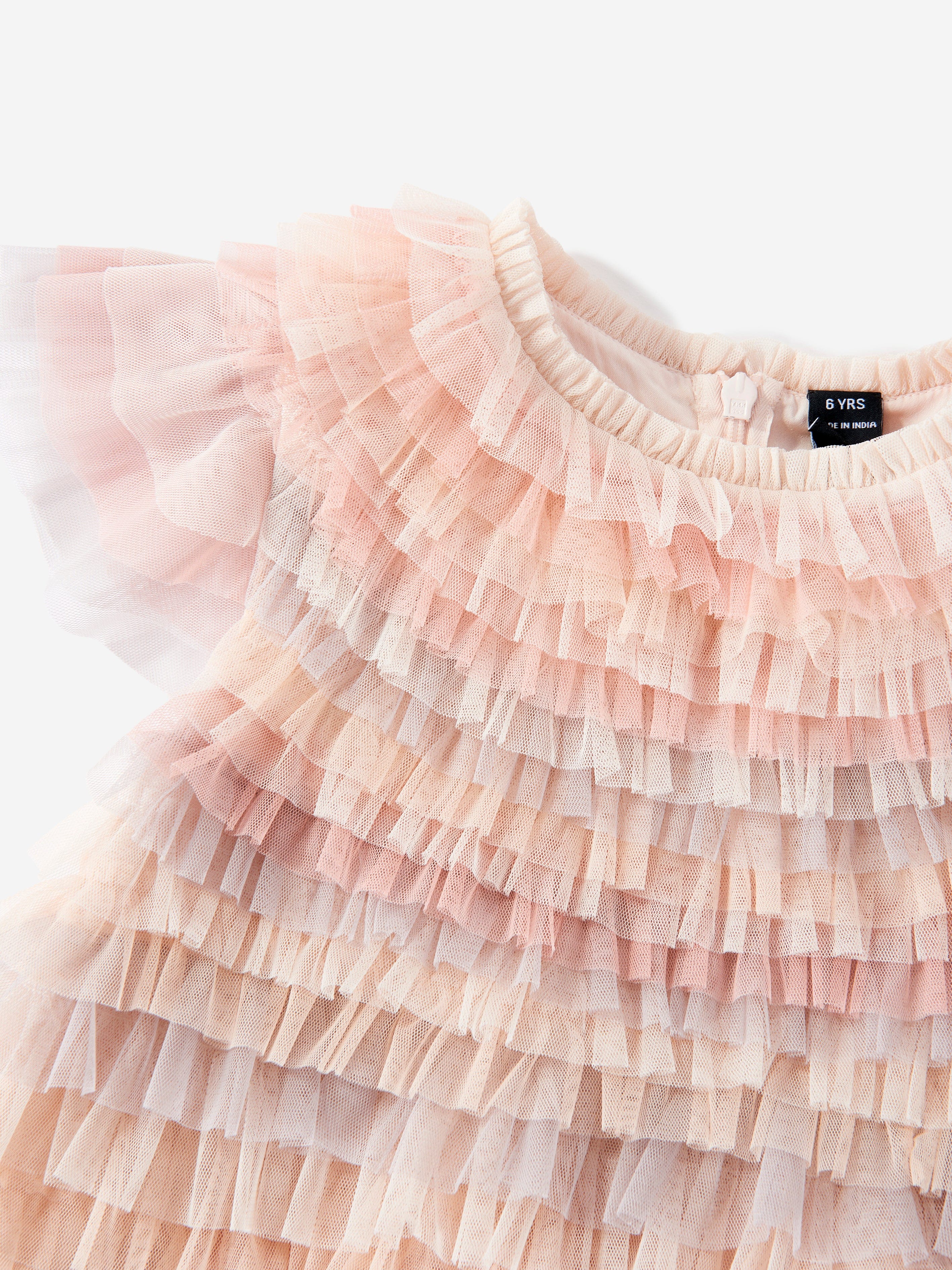 Needle & Thread Girls Tulle Petra Ruffle Dress in Pink