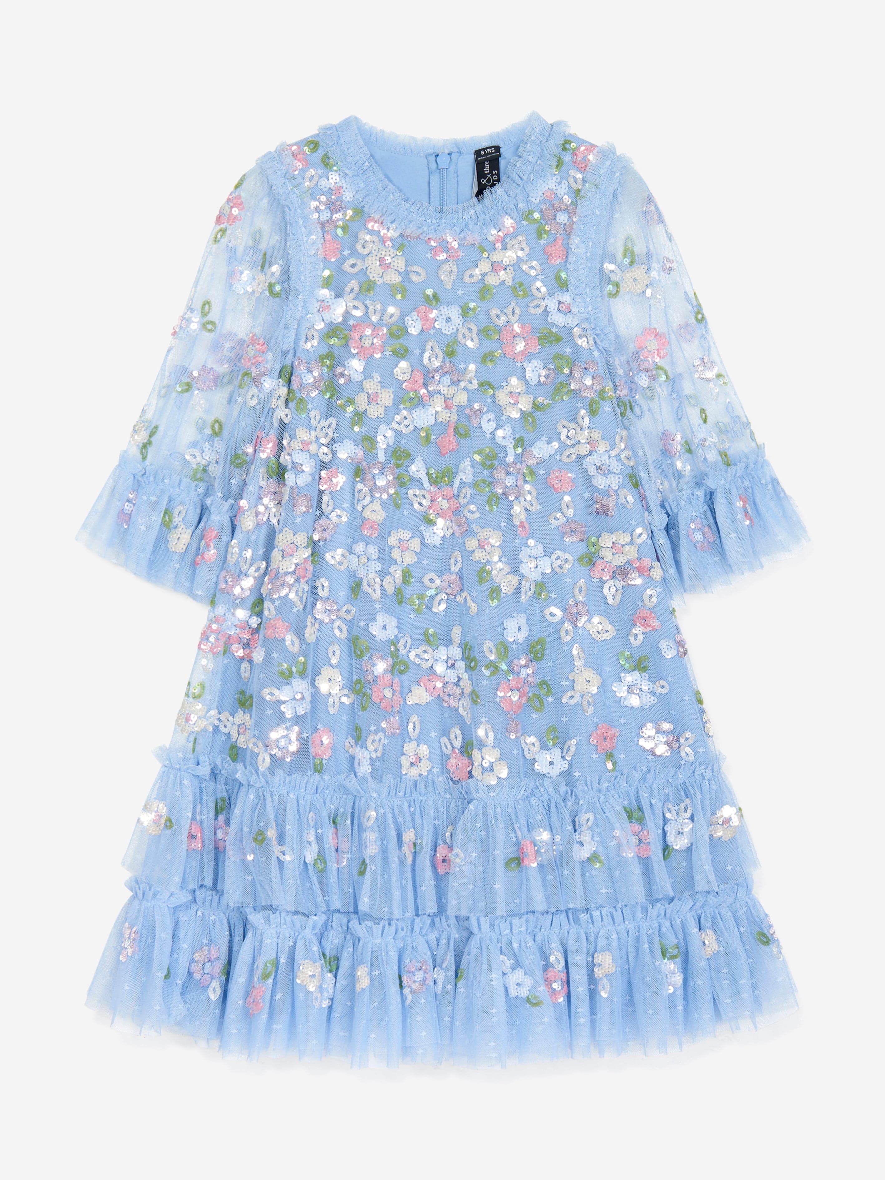 Needle & Thread Girls Tulle Sequin Bloom Dress in Blue