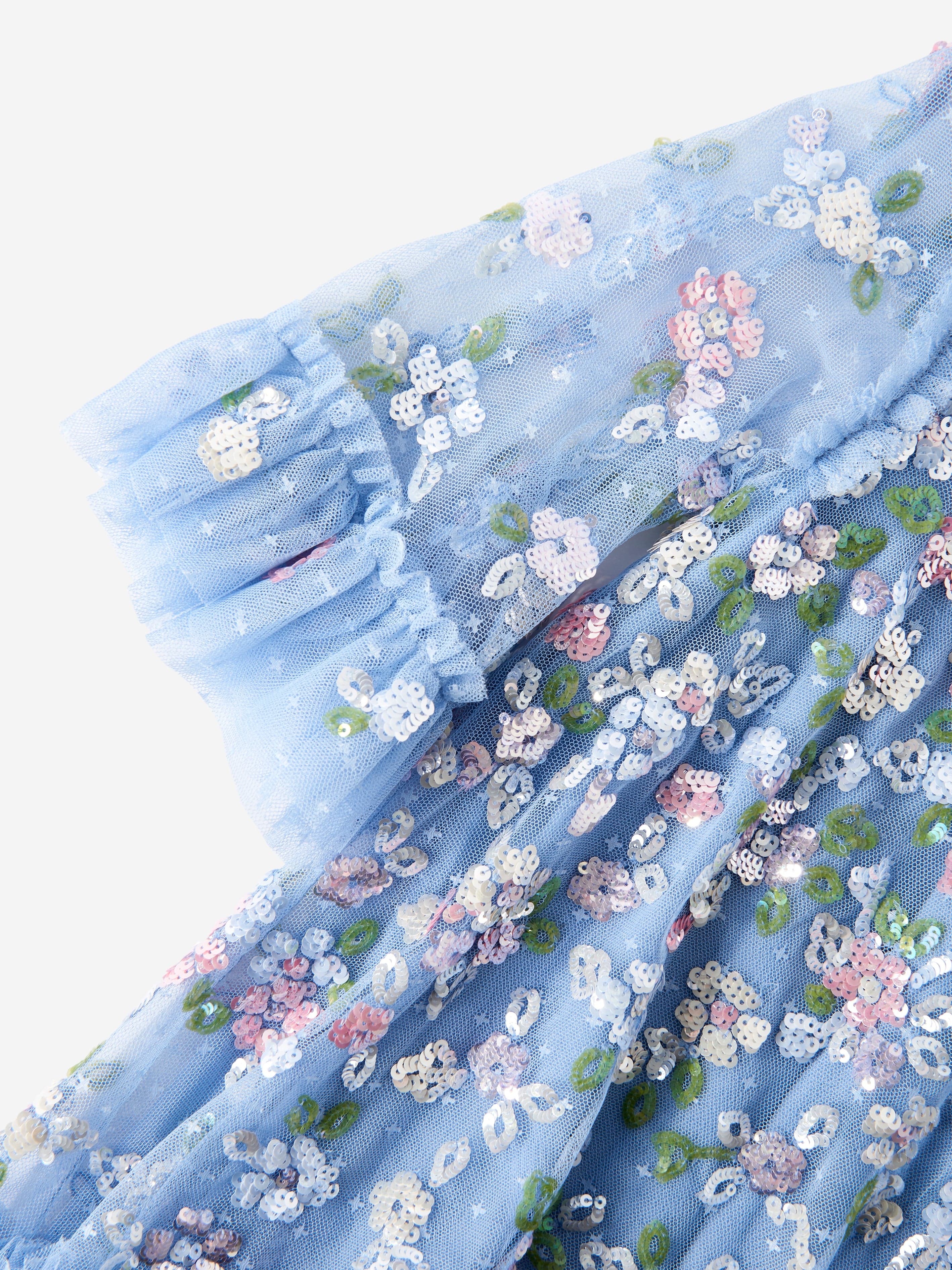 Needle & Thread Girls Tulle Sequin Bloom Dress in Blue