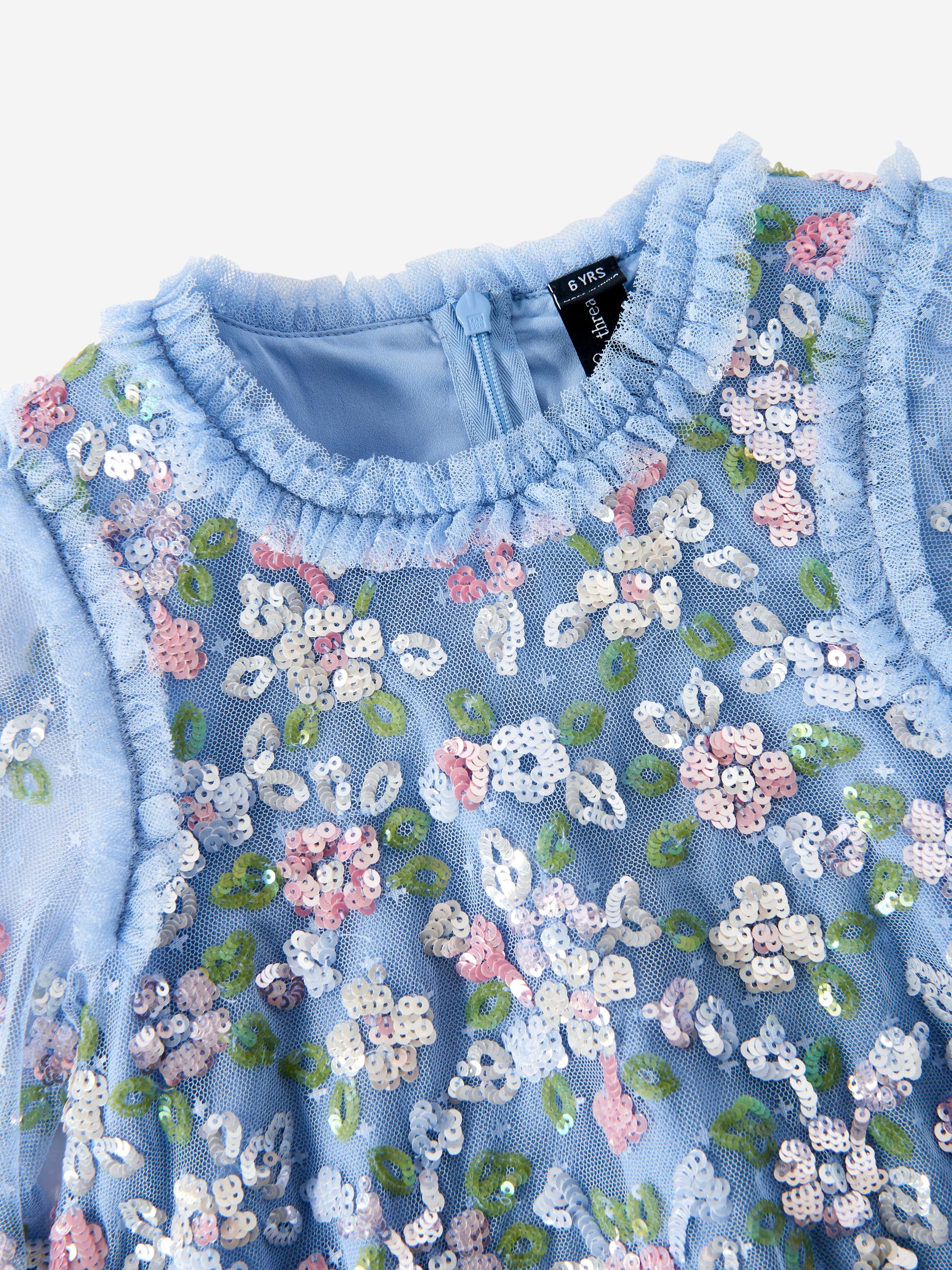 Needle & Thread Girls Tulle Sequin Bloom Dress in Blue