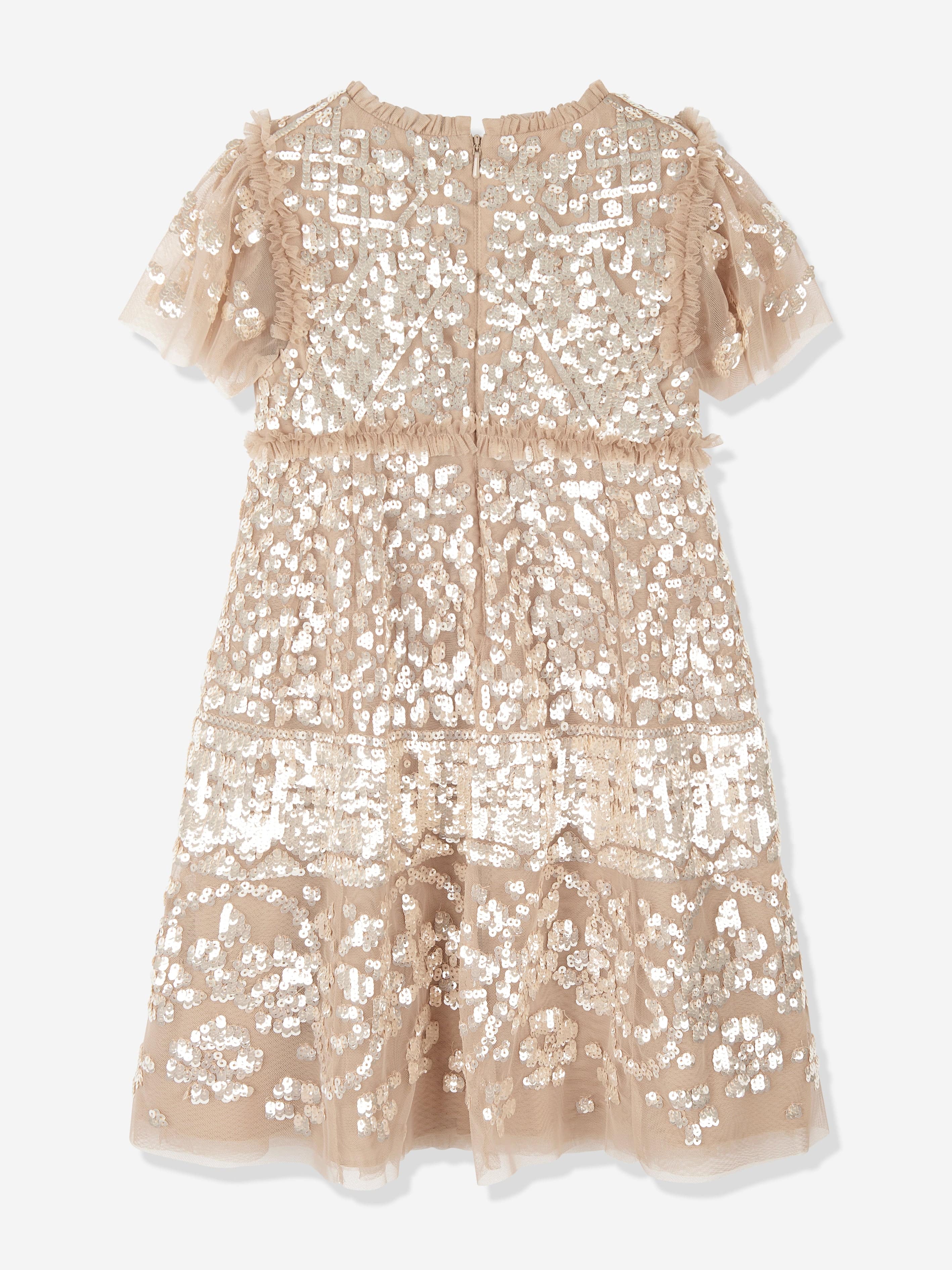 Needle & Thread Girls Aurora Dress in Beige