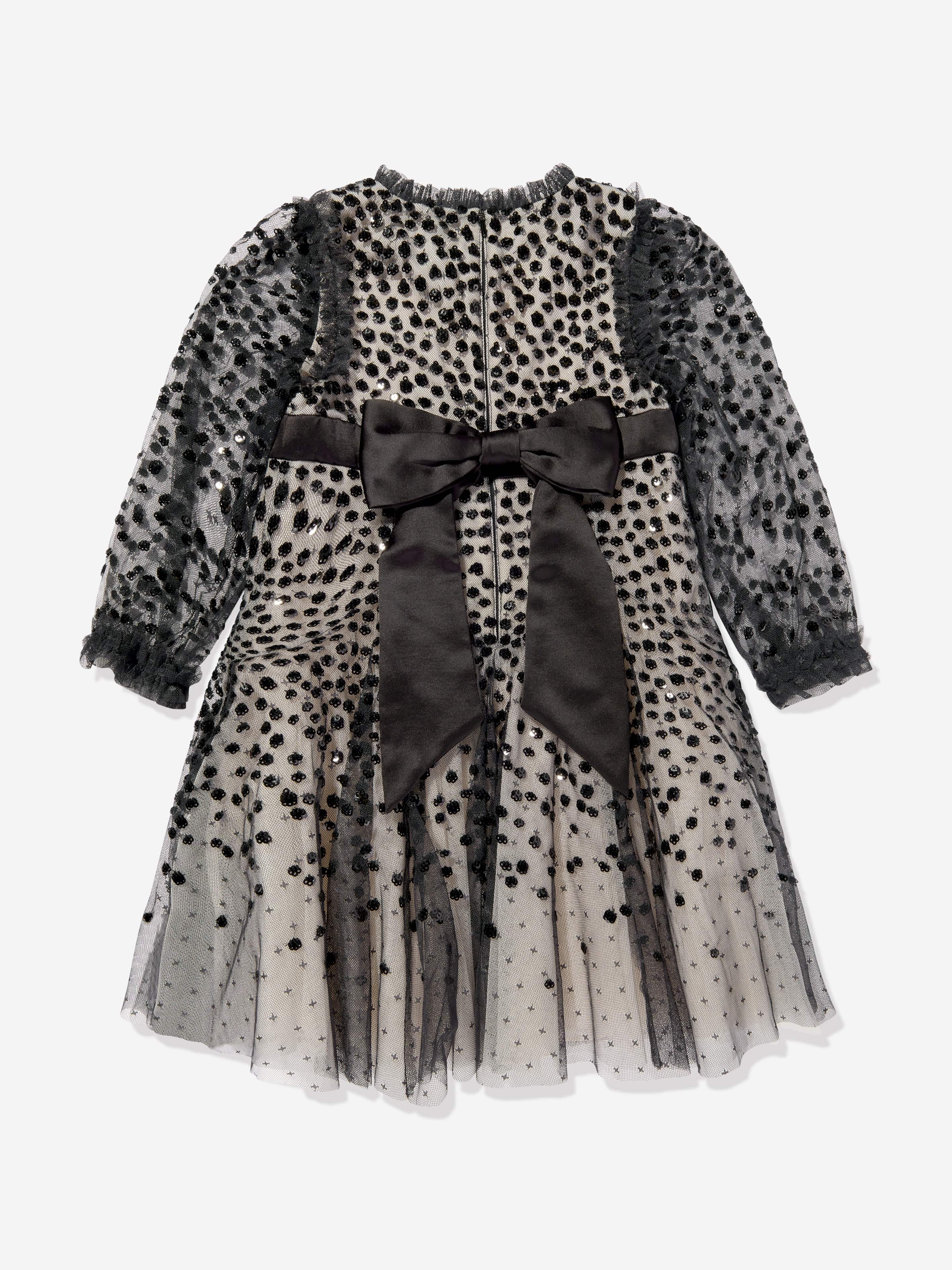 Needle & Thread Girls Dappled Sequin Long Sleeve Dress in Black