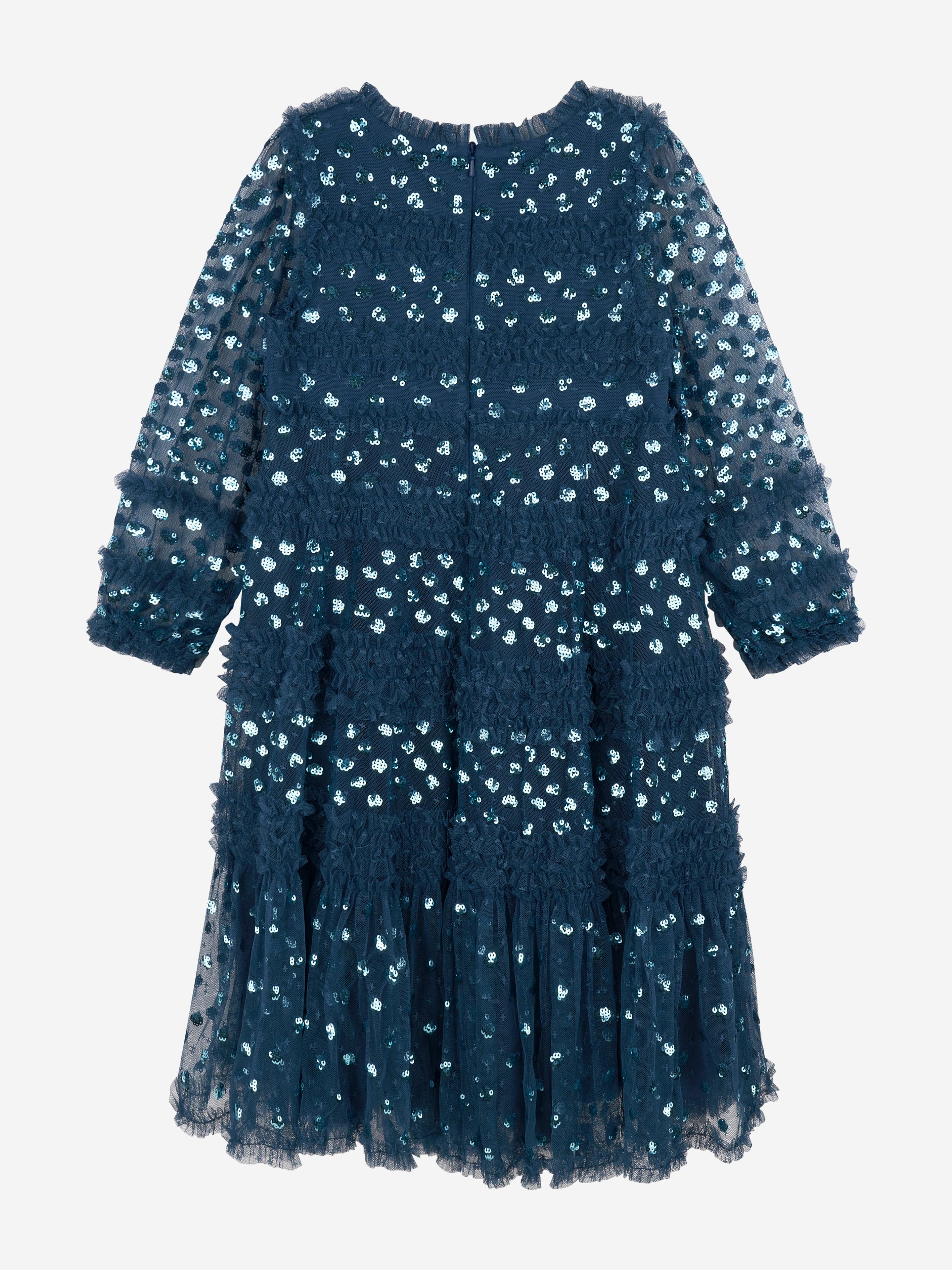 Needle & Thread Girls Dot Shimmer Long Sleeve Dress in Blue