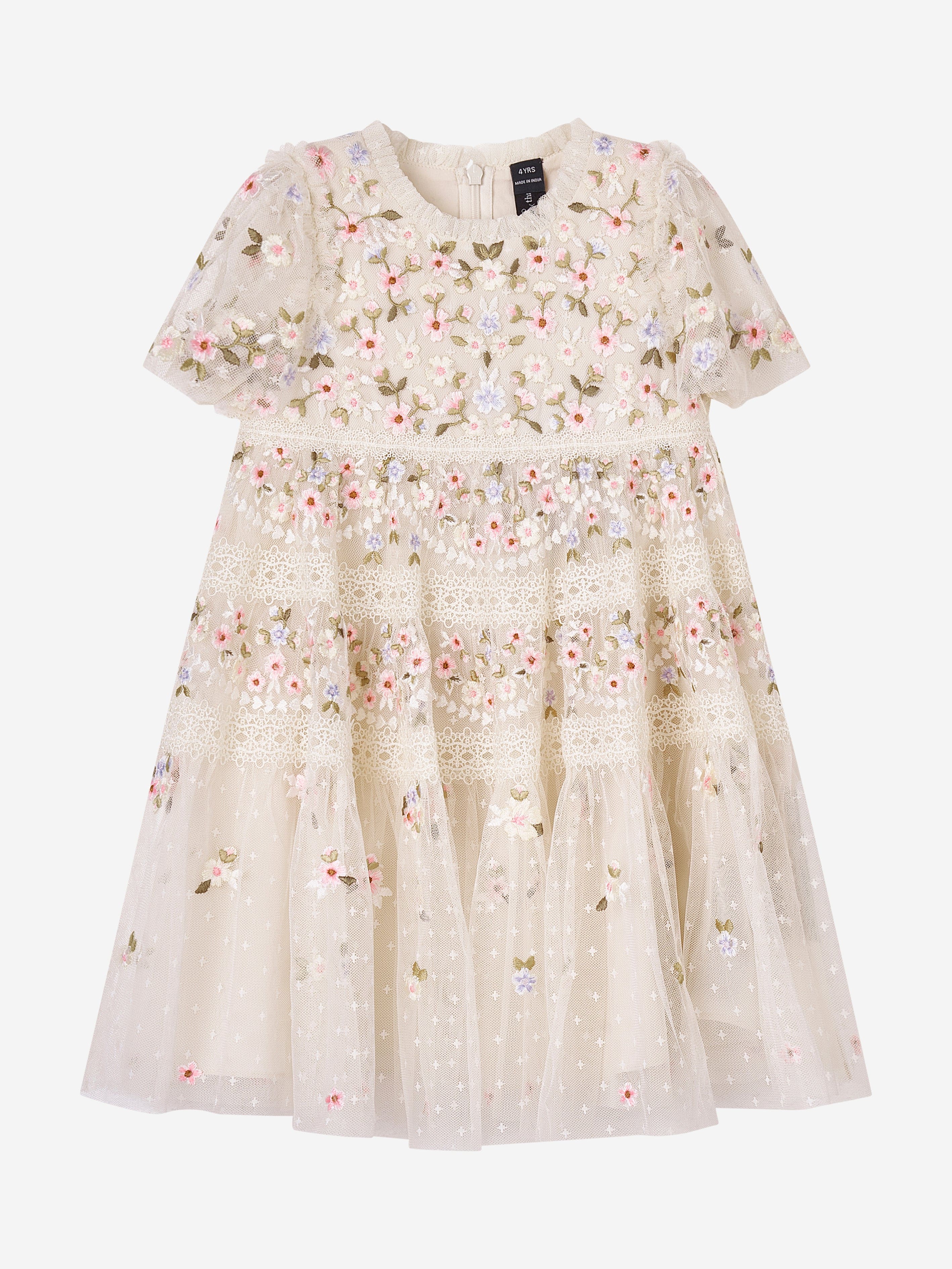 Needle & Thread Girls Garland Ribbon Dress in Ivory