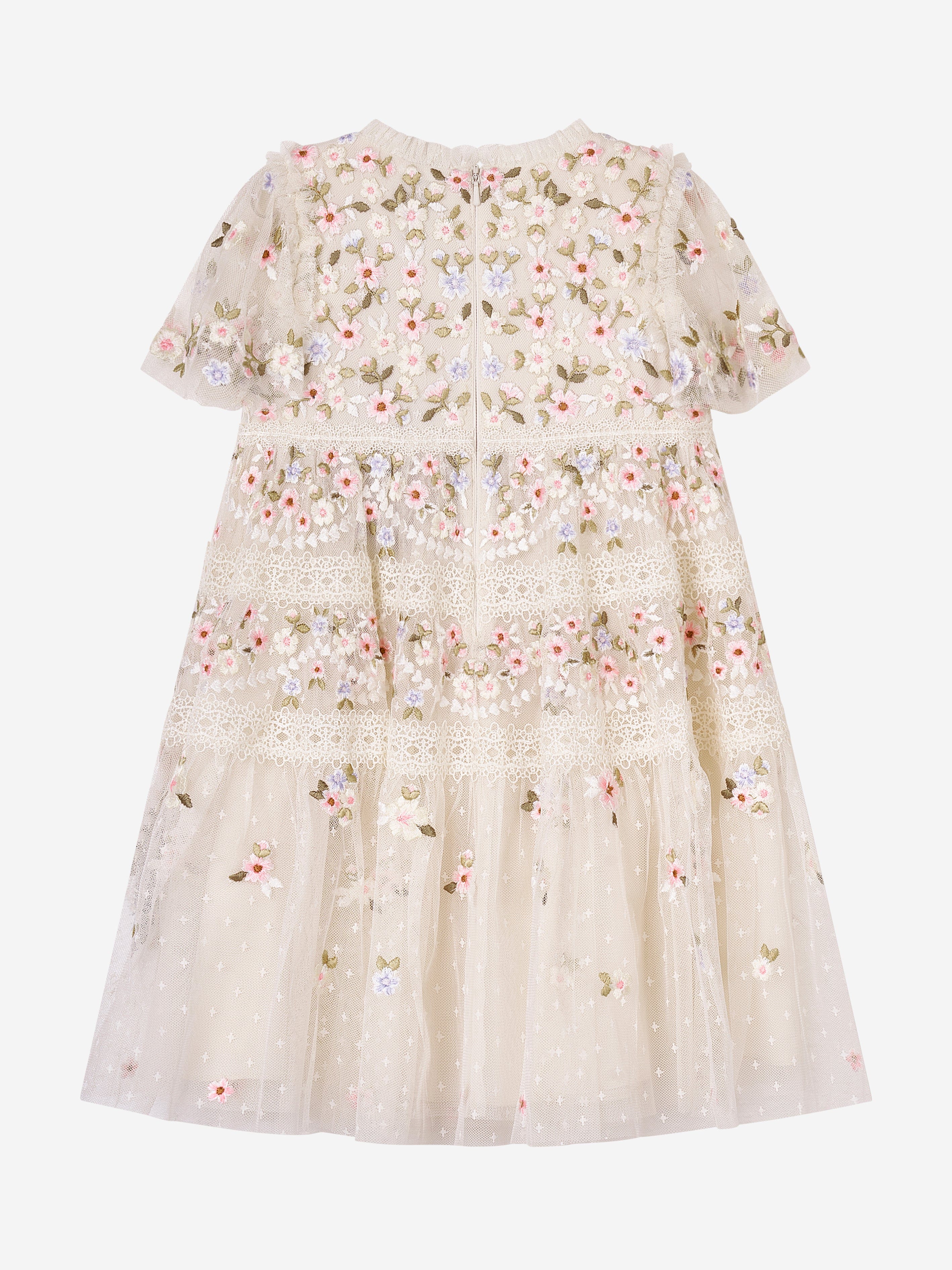 Needle & Thread Girls Garland Ribbon Dress in Ivory