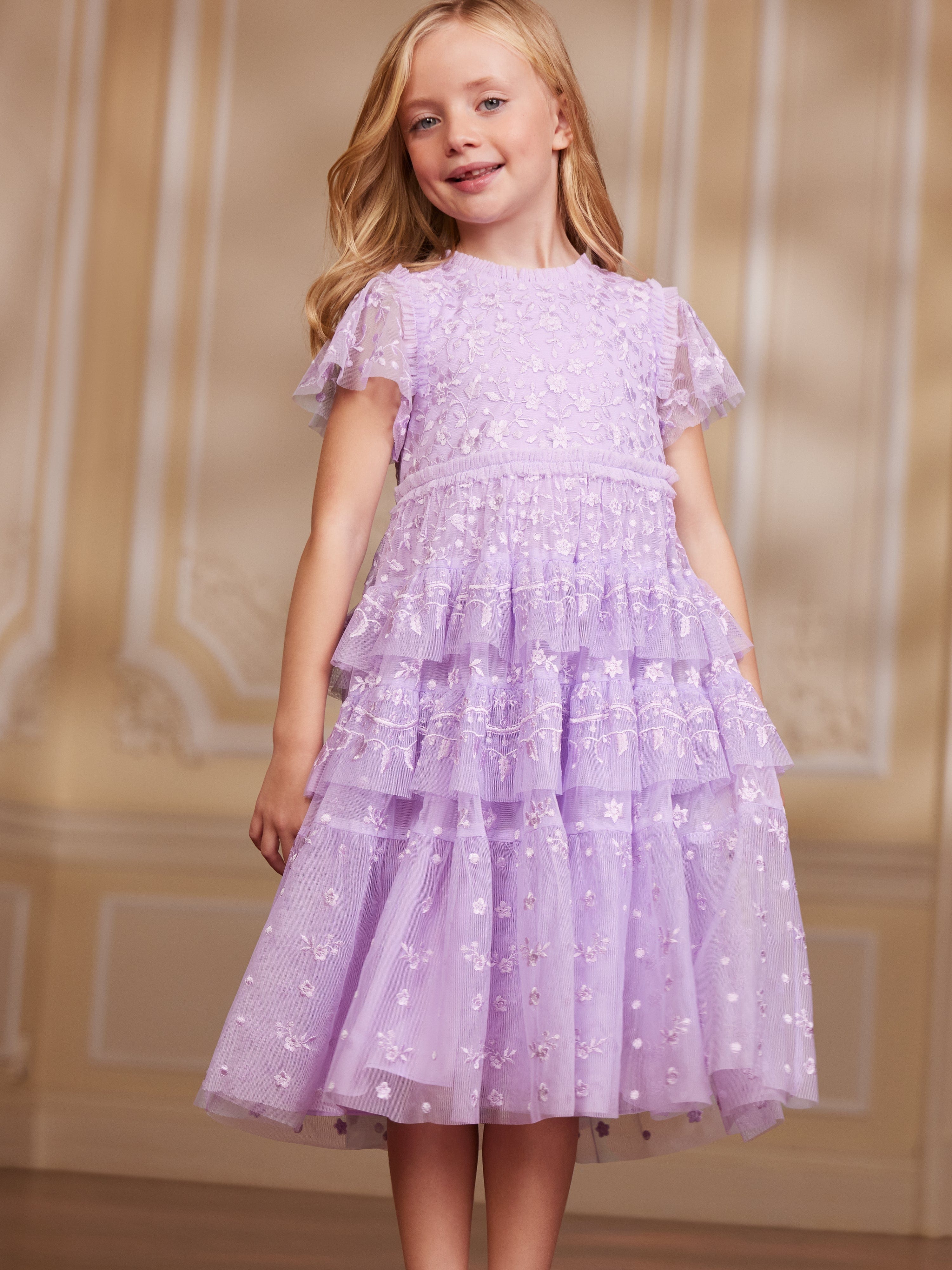 Needle & Thread Girls Angelica Lace Dress in Purple