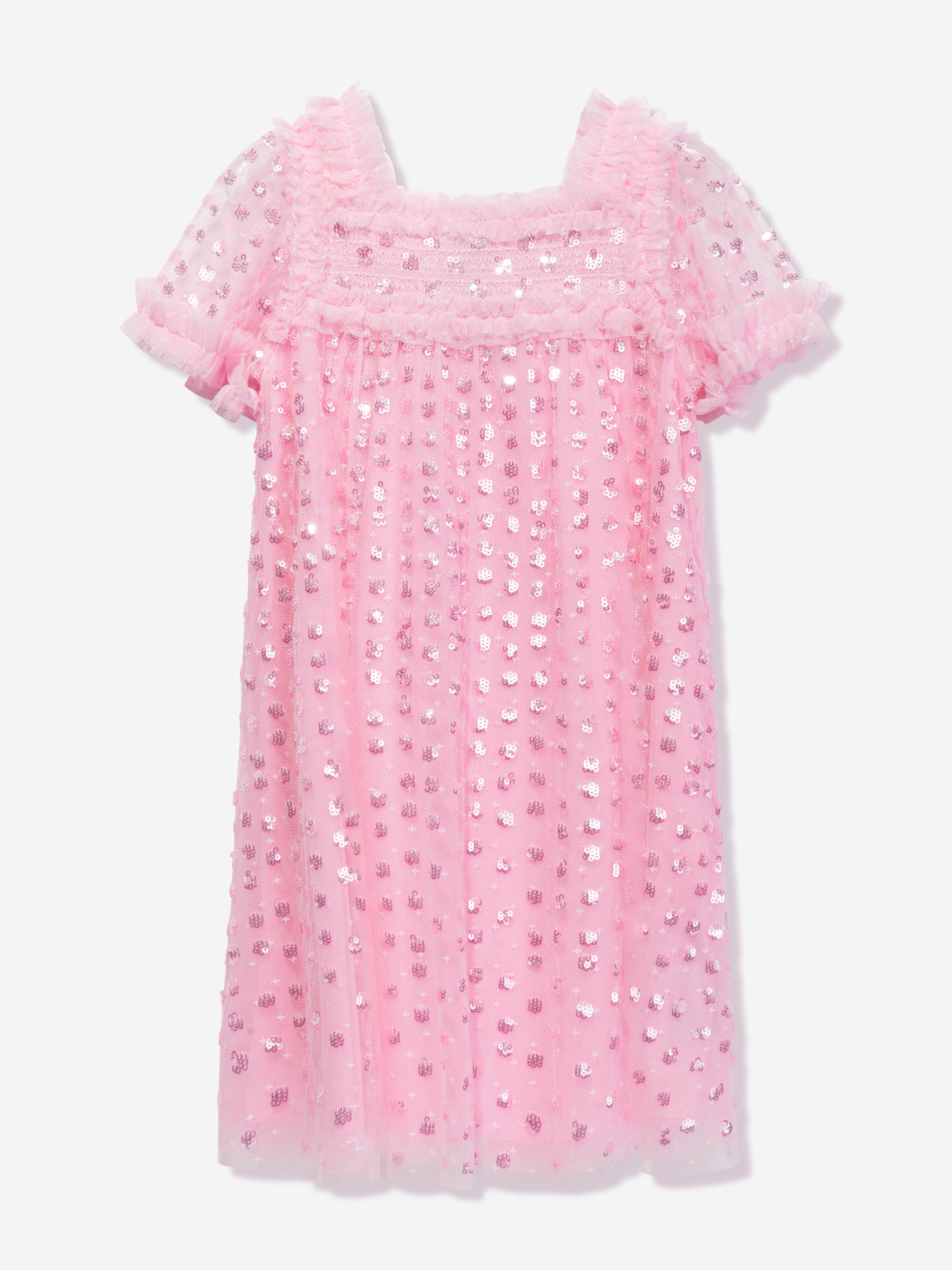 Needle & Thread Girls Raindrop Smocked Dress in Pink