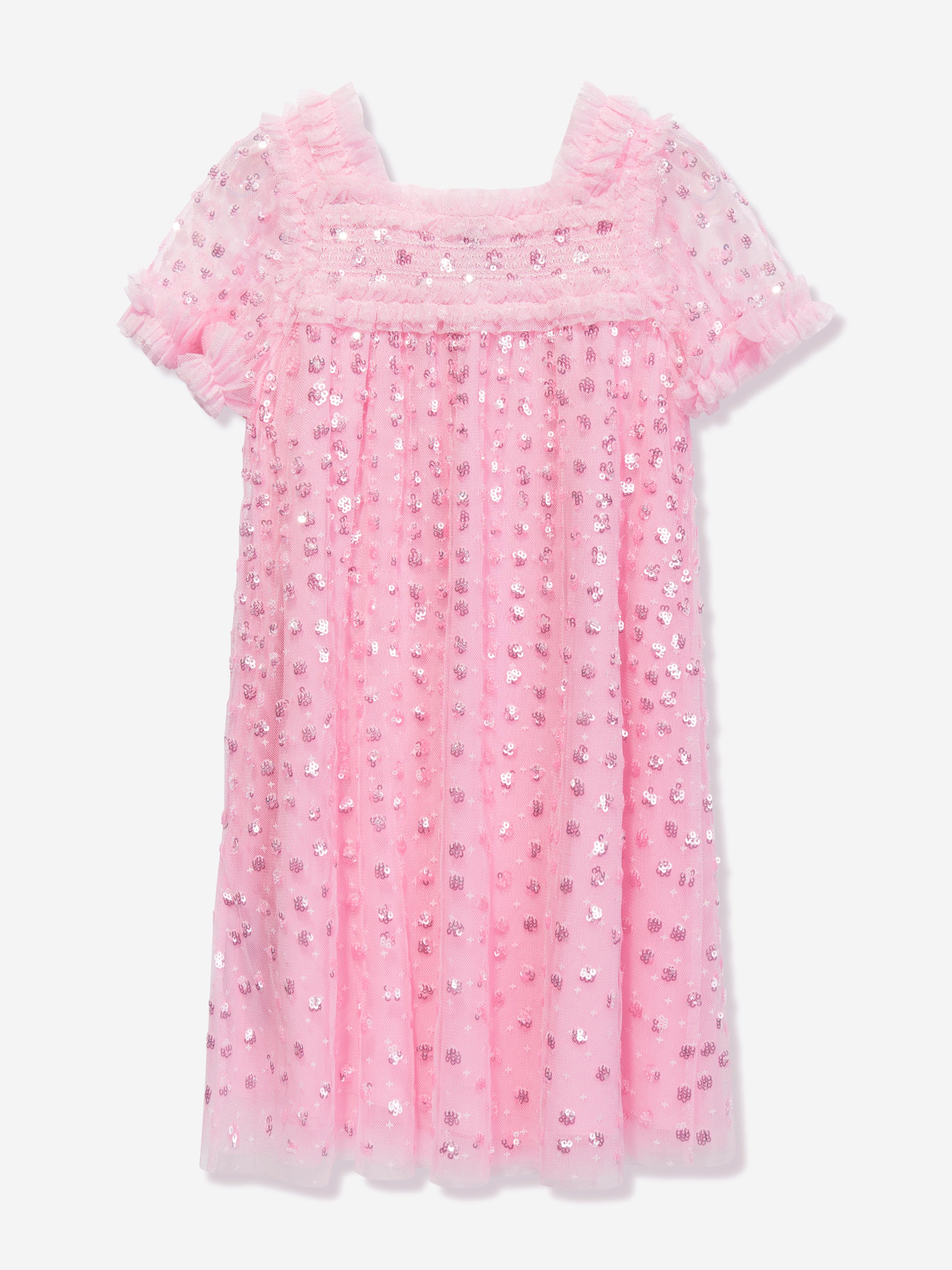 Needle & Thread Girls Raindrop Smocked Dress in Pink