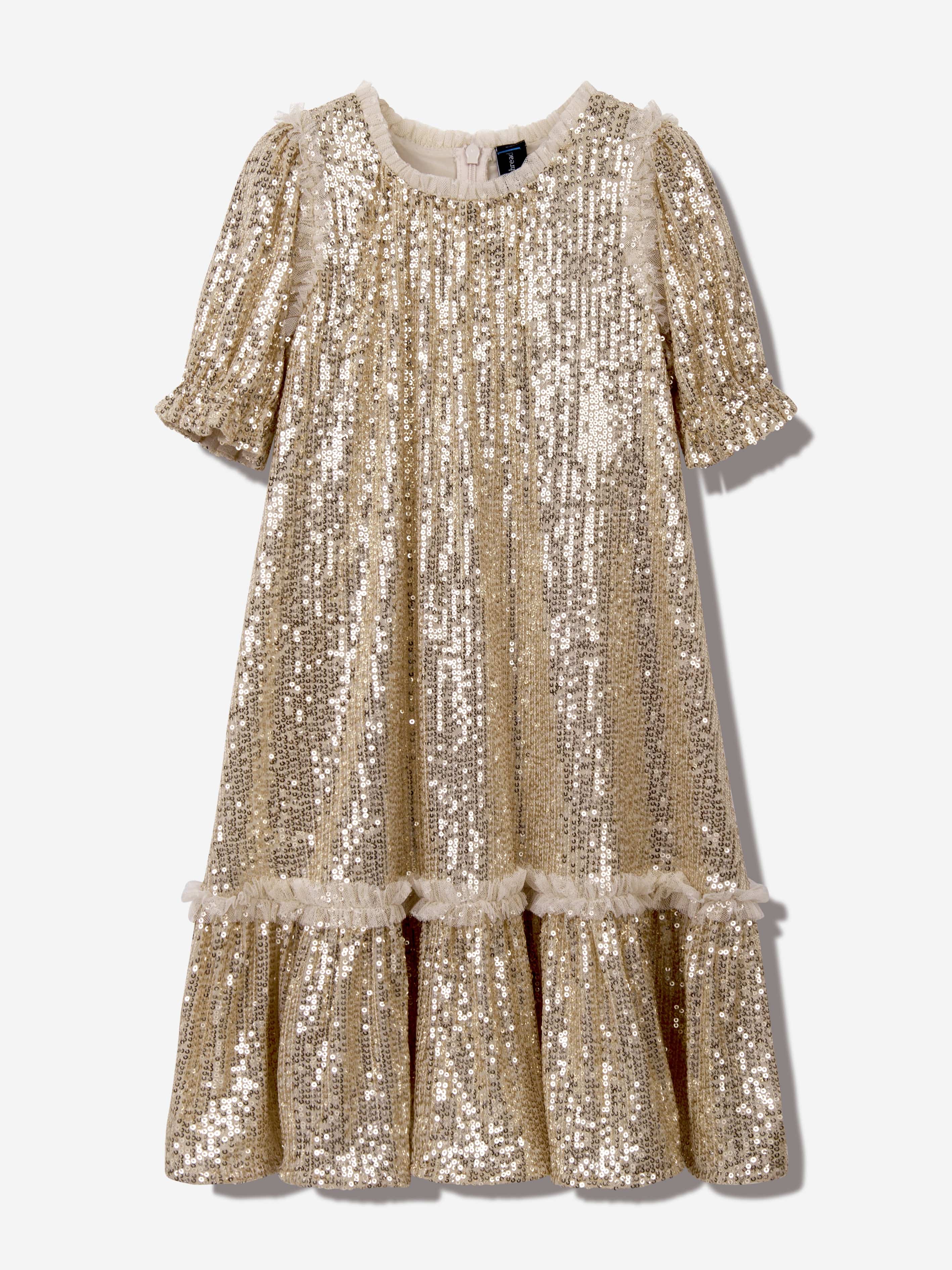 Needle & Thread Girls Sequin Starlight Dress Gold
