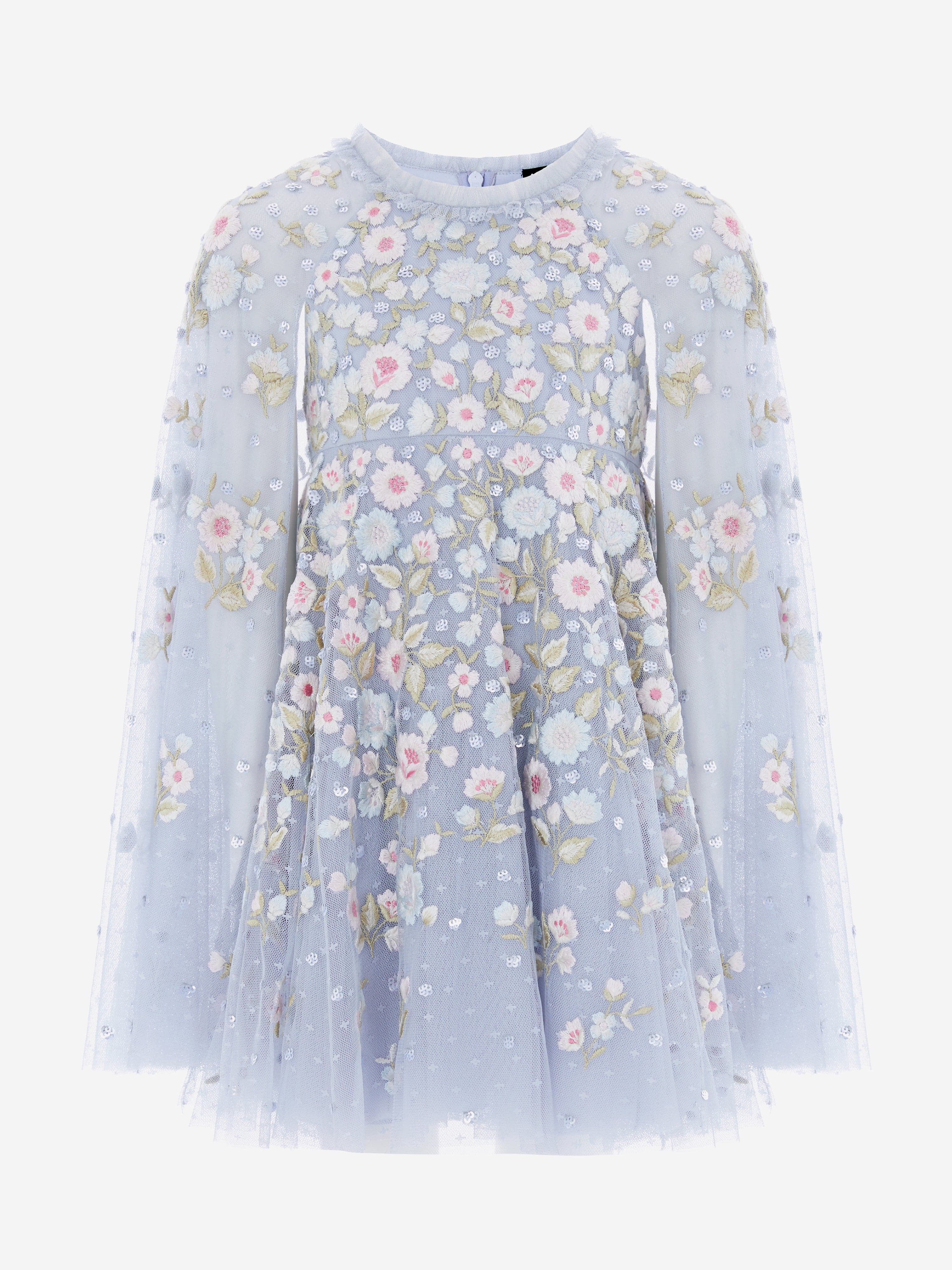 Needle & Thread Girls Ethereal Blooms Cape Dress in Blue
