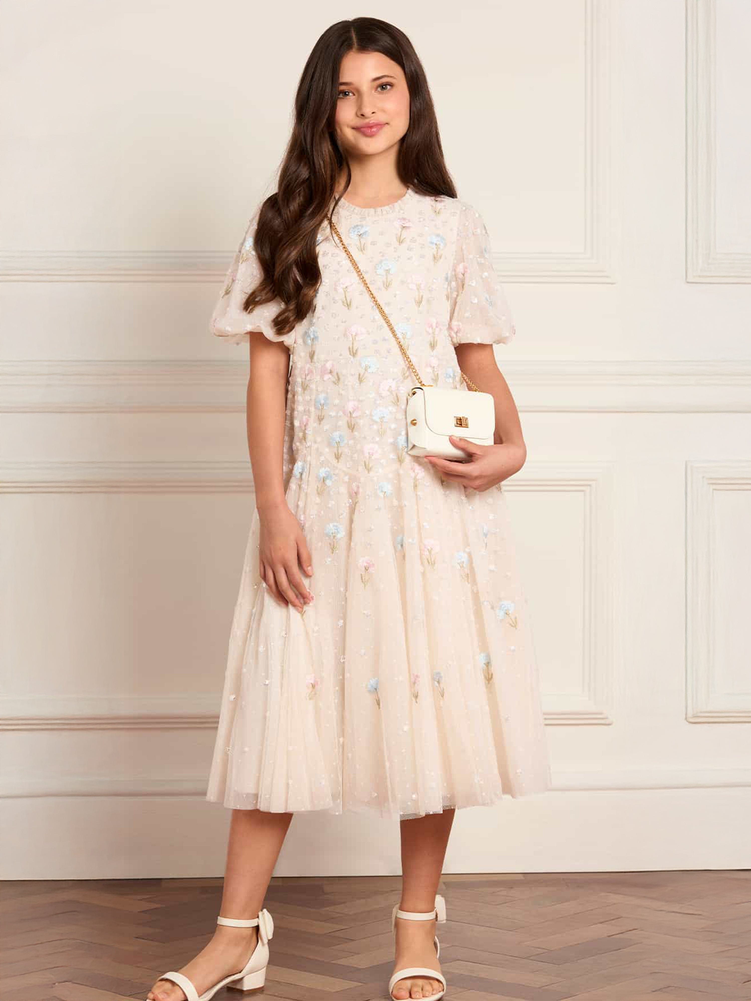 Needle & Thread Girls Dandelion Ditsy Dress in Ivory