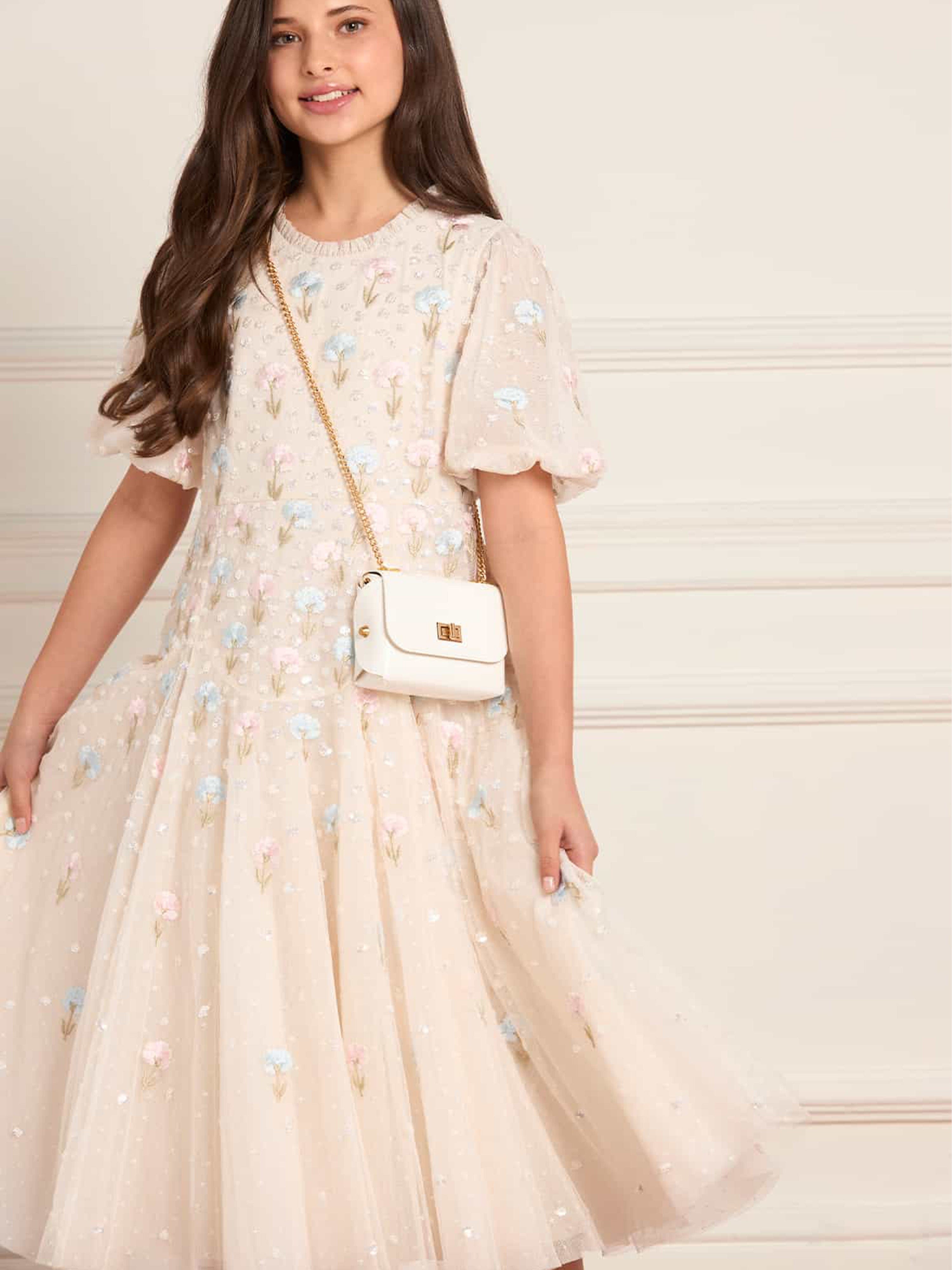 Needle & Thread Girls Dandelion Ditsy Dress in Ivory