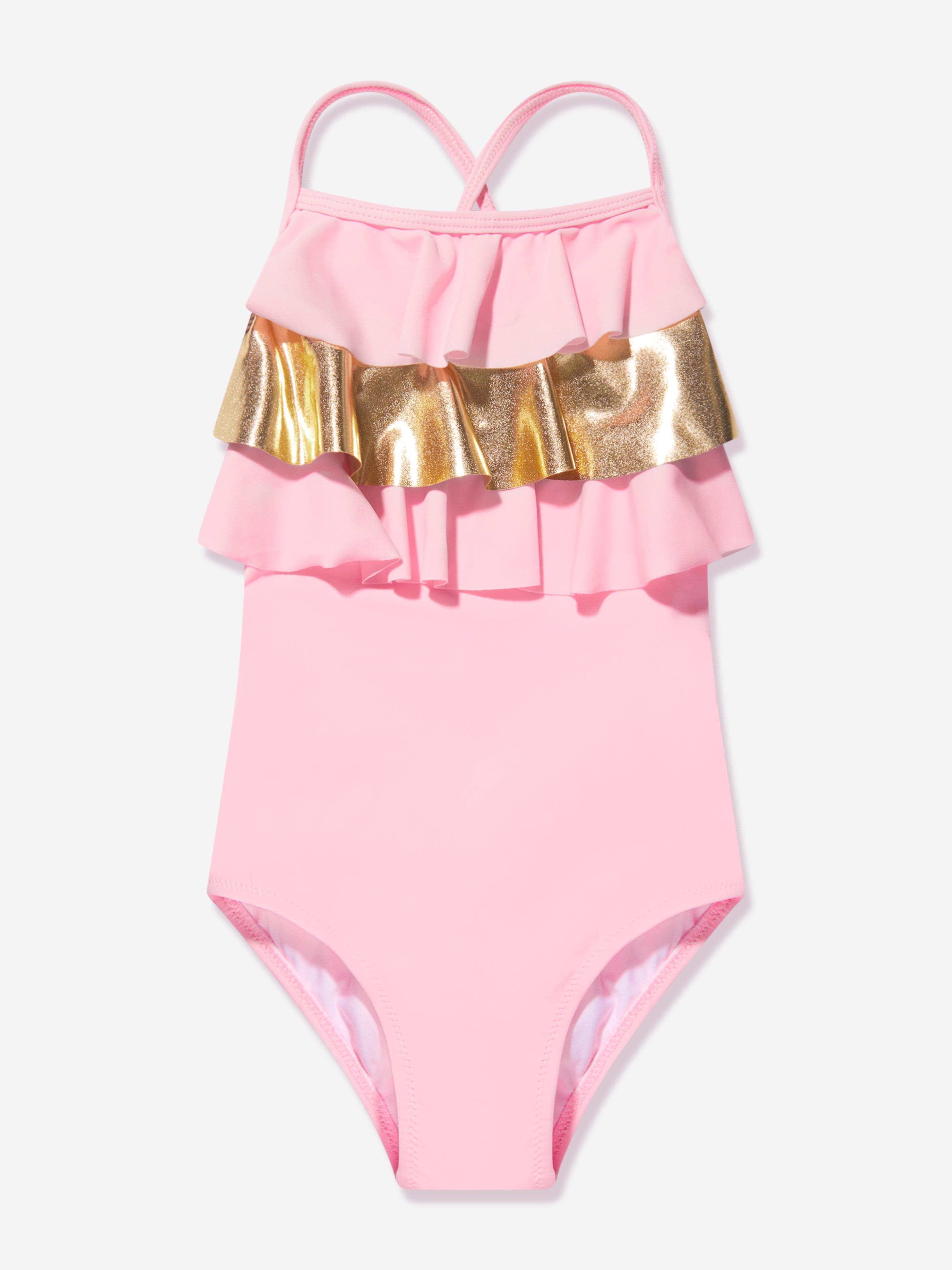 Nessi Byrd Girls Frilly Sola Swimsuit in Pink