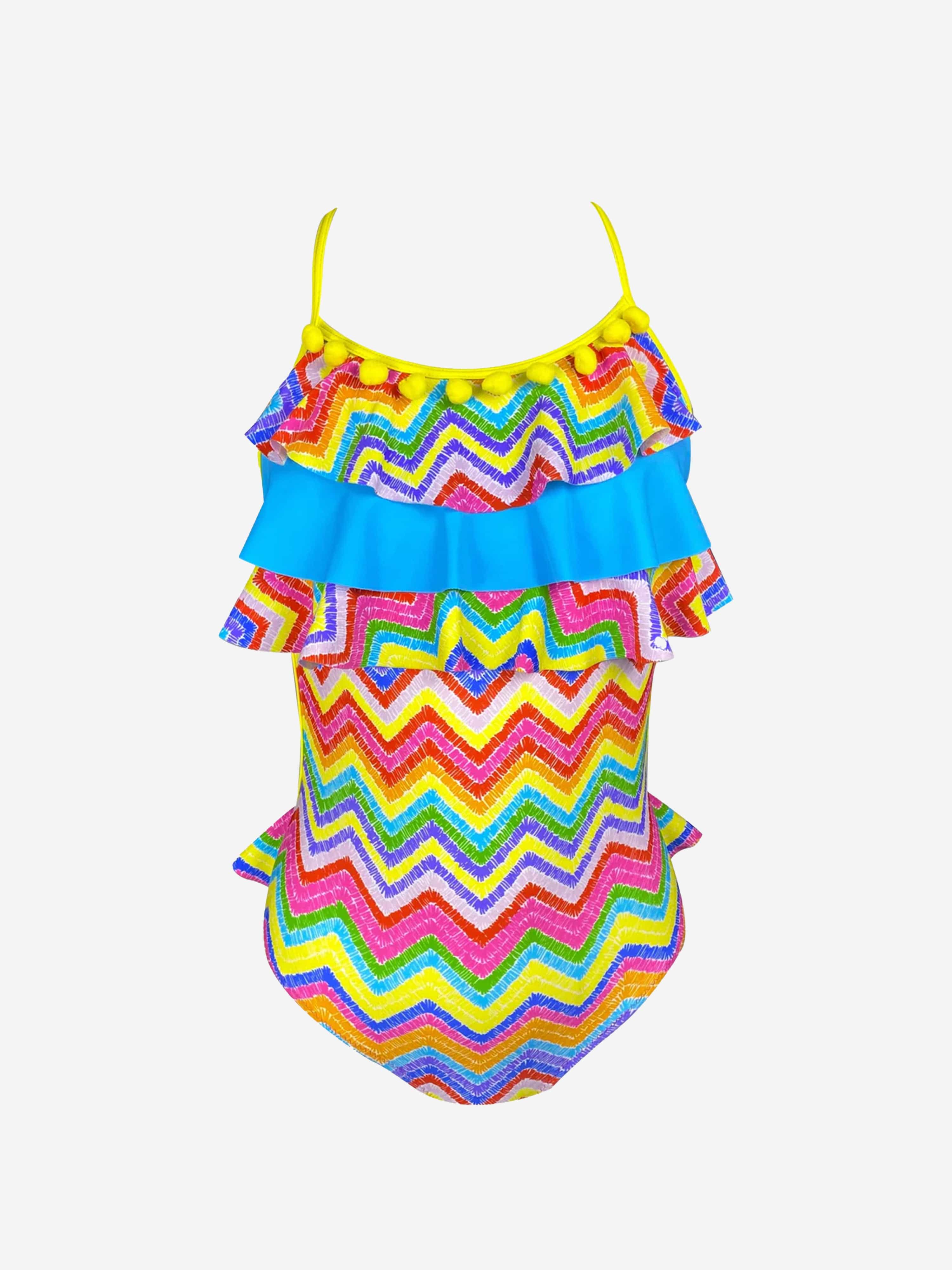 Nessi Byrd Girls Ruffled Open Back Julie Swimsuit in Multicolour