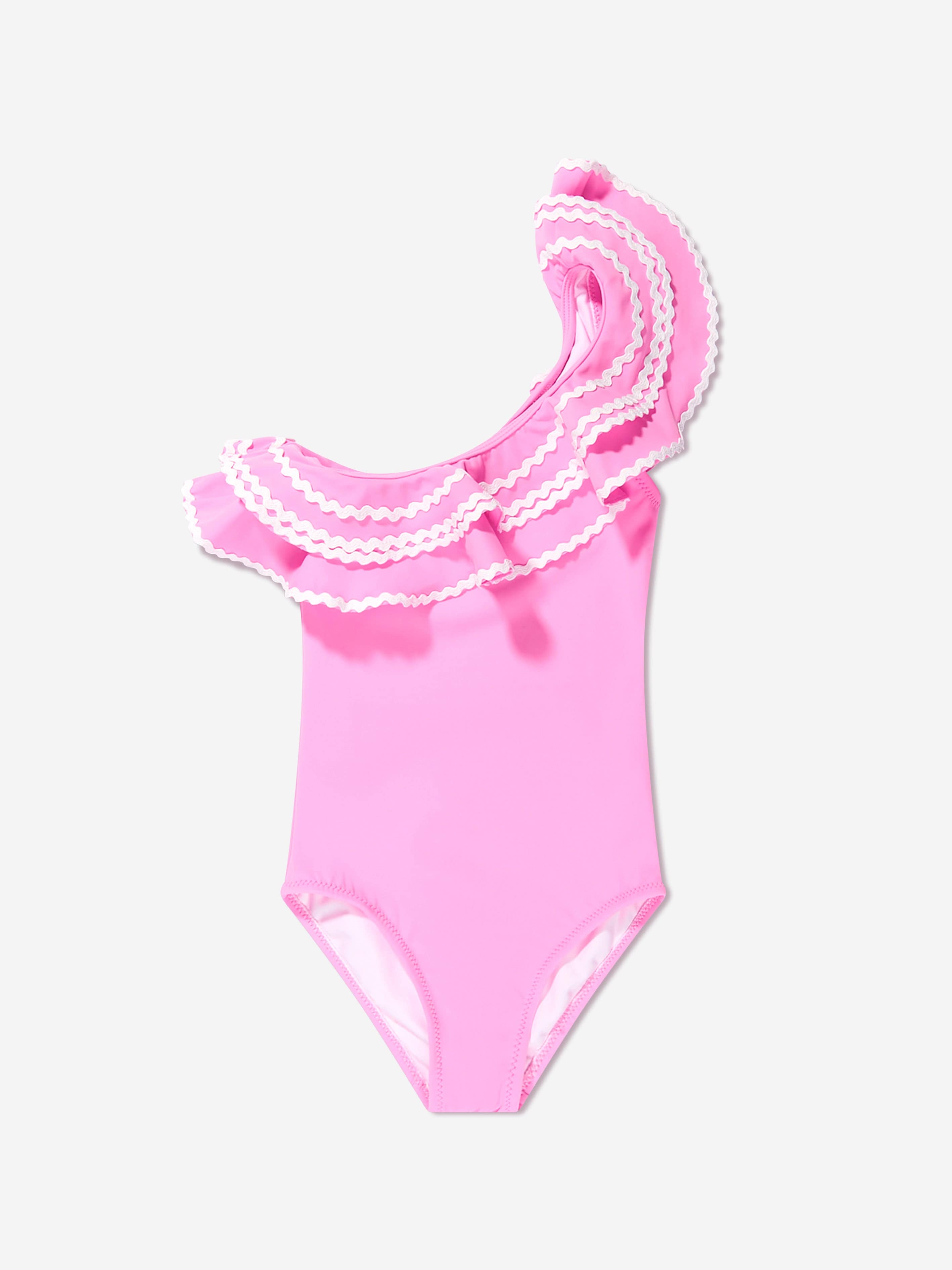 Nessi Byrd Girls One Shoulder Ruffle Eliza Swimsuit in Pink