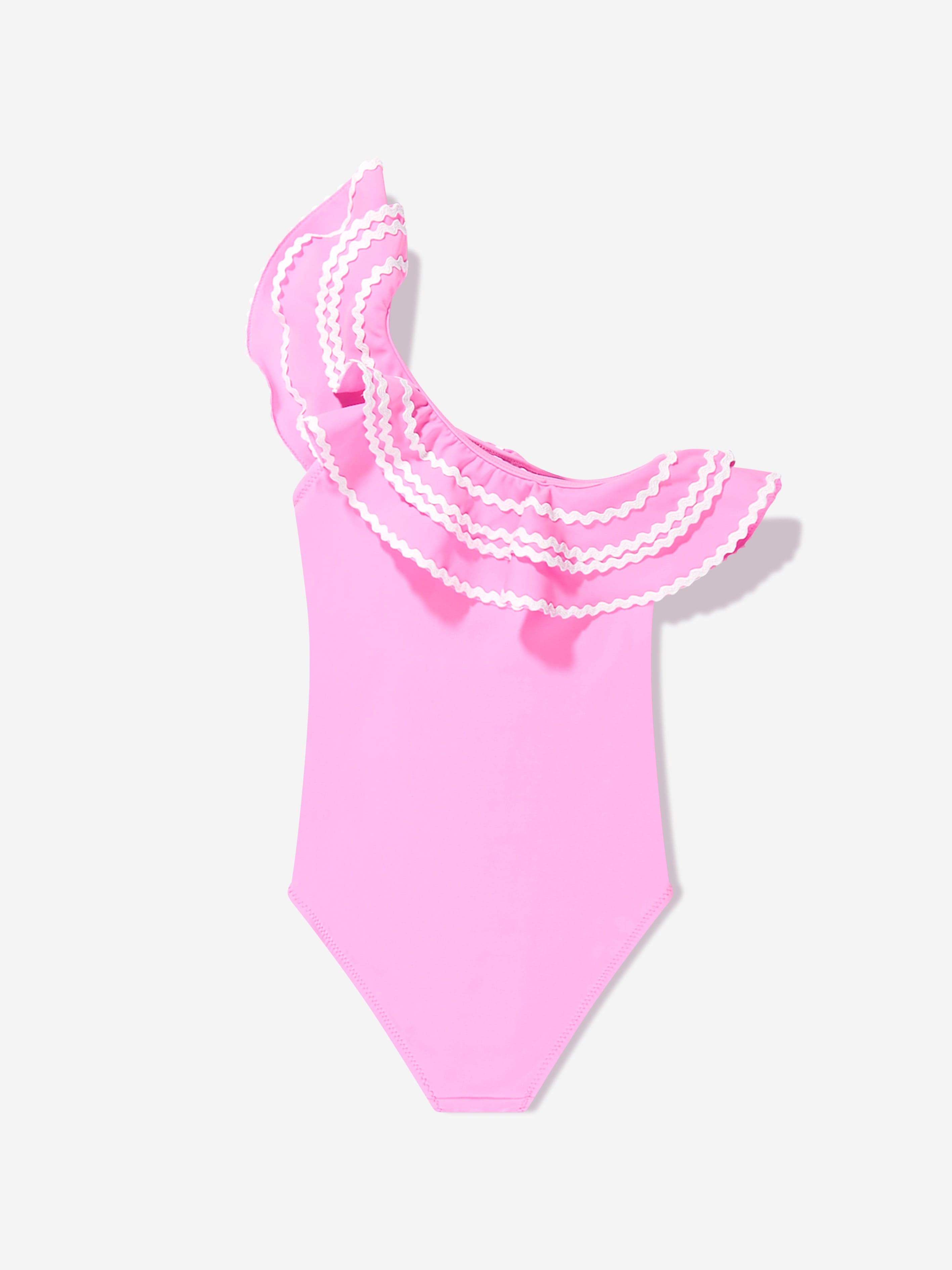 Nessi Byrd Girls One Shoulder Ruffle Eliza Swimsuit in Pink