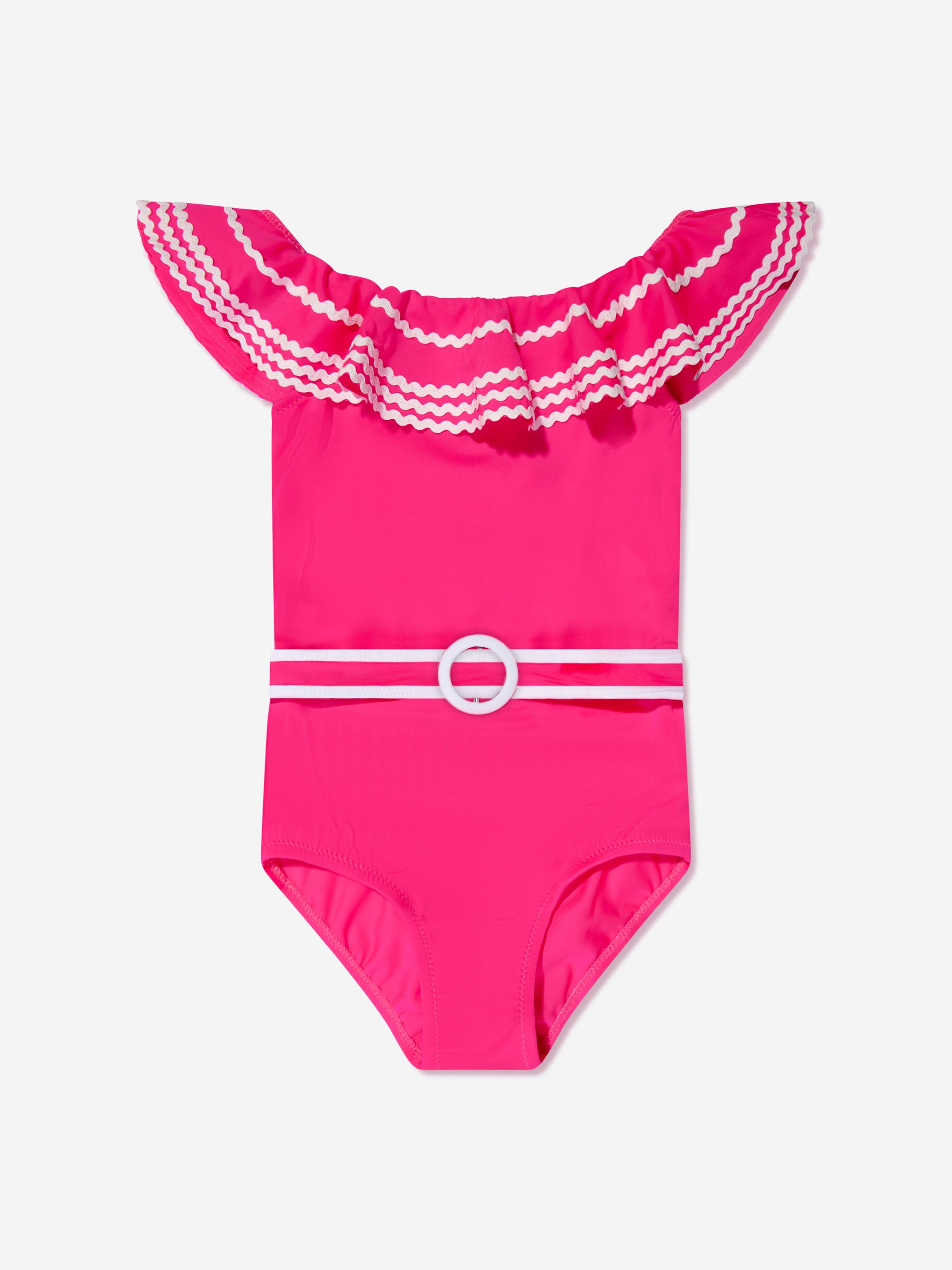 Nessi Byrd Girls Zizi Off Shoulder Swimsuit in Pink