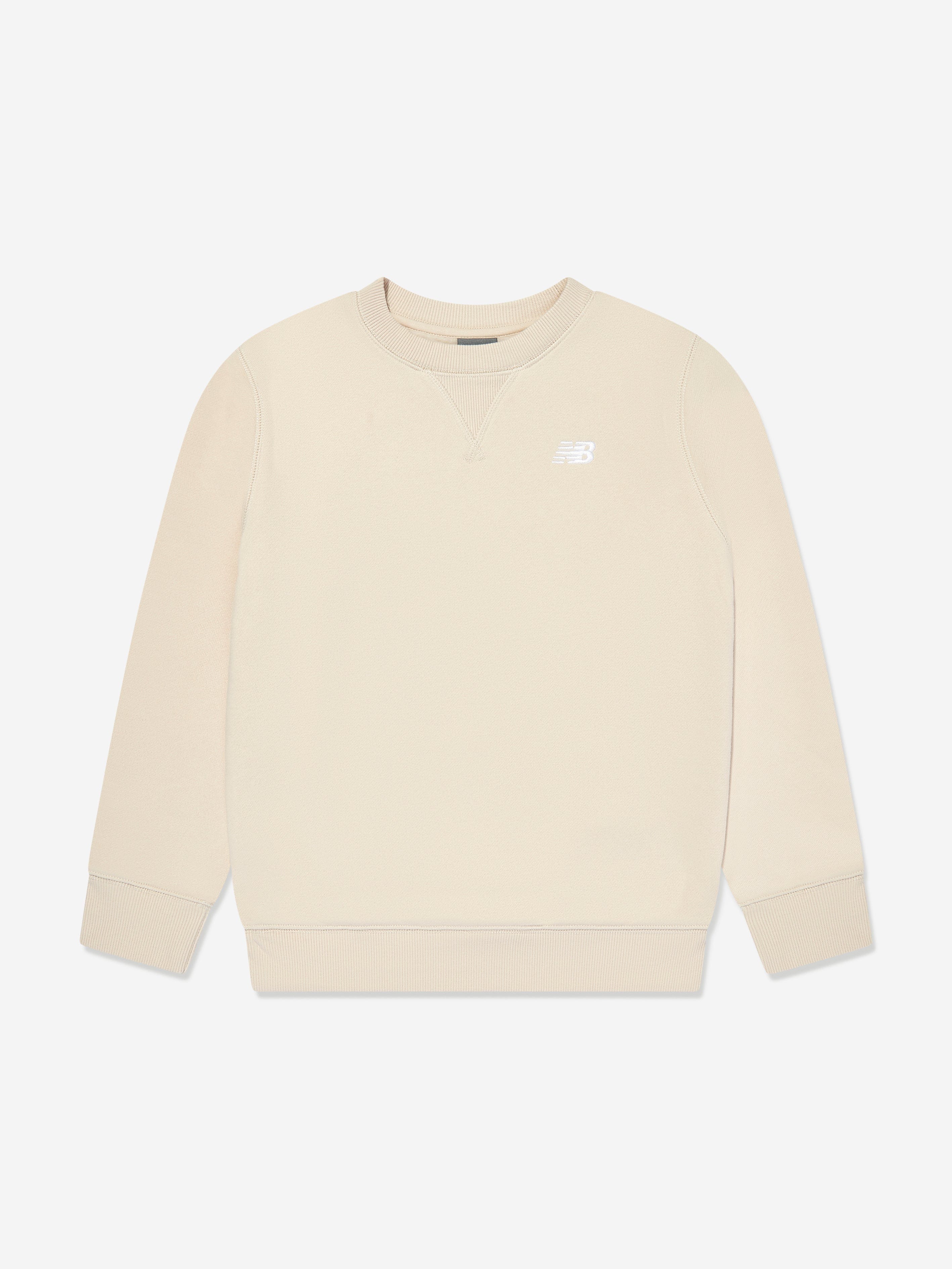 New Balance Boys Brush Back Small Logo Sweatshirt in Beige