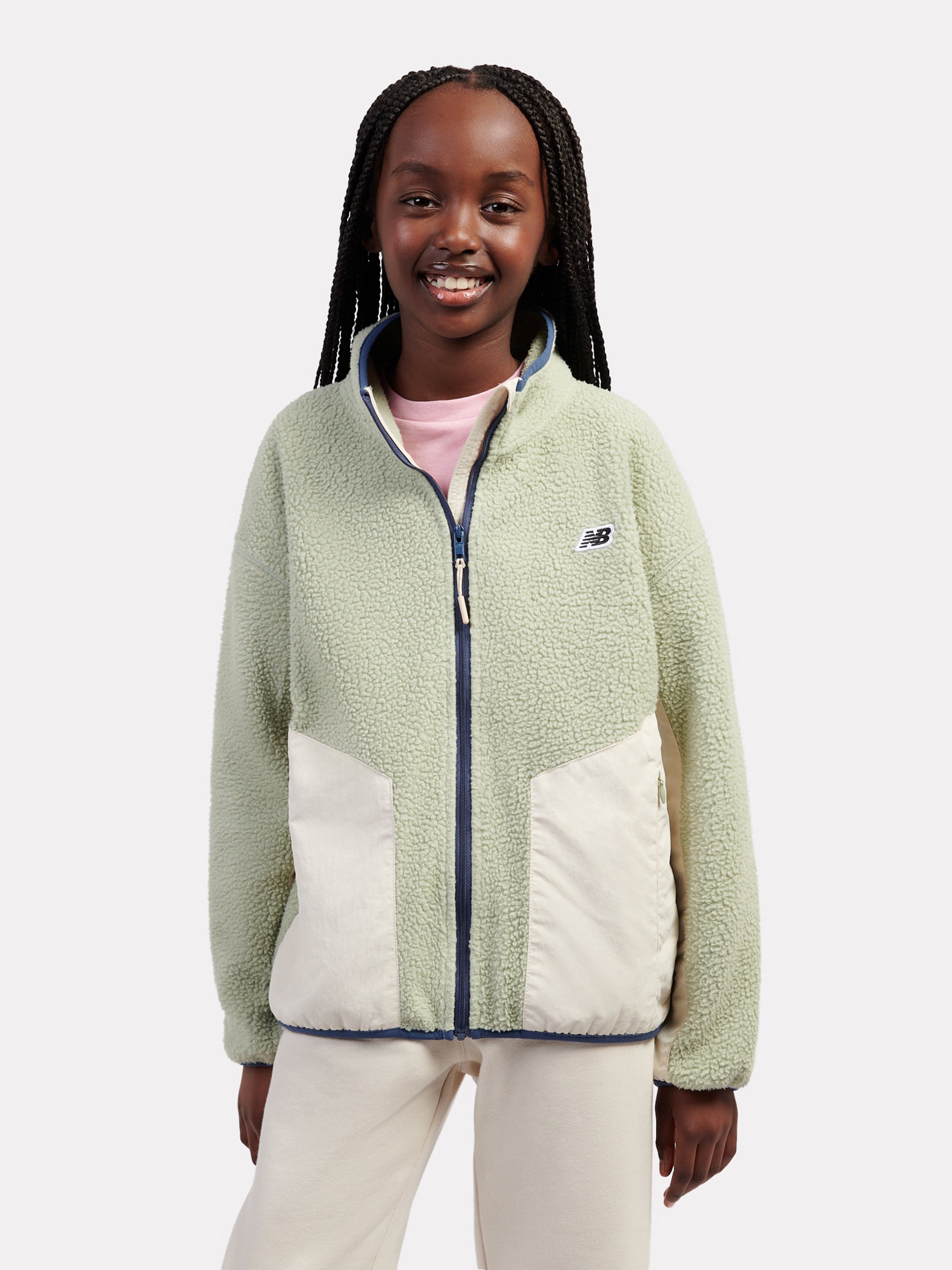 New Balance Girls Premium Borg Fleece Jacket in Green