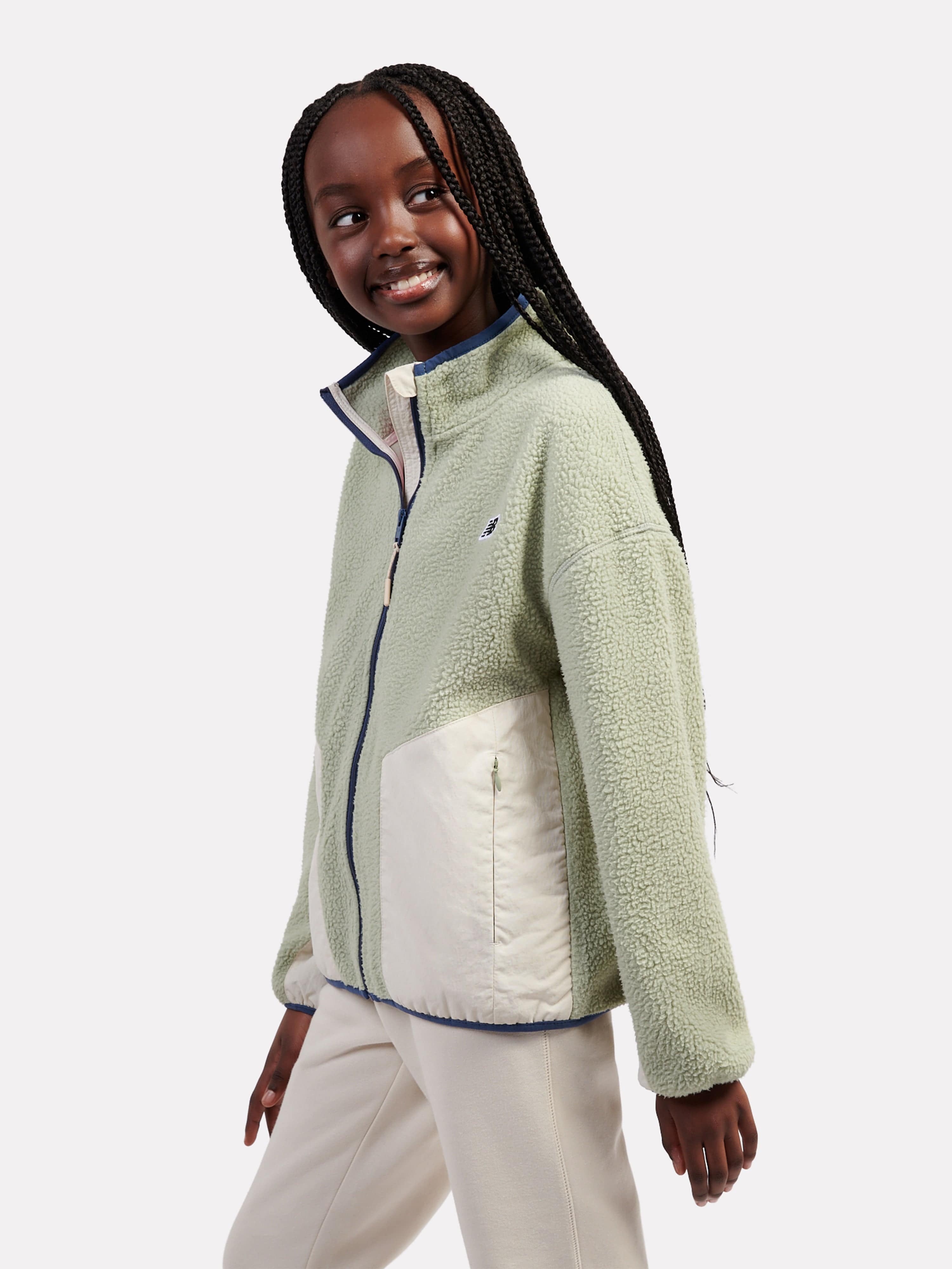 New Balance Girls Premium Borg Fleece Jacket in Green