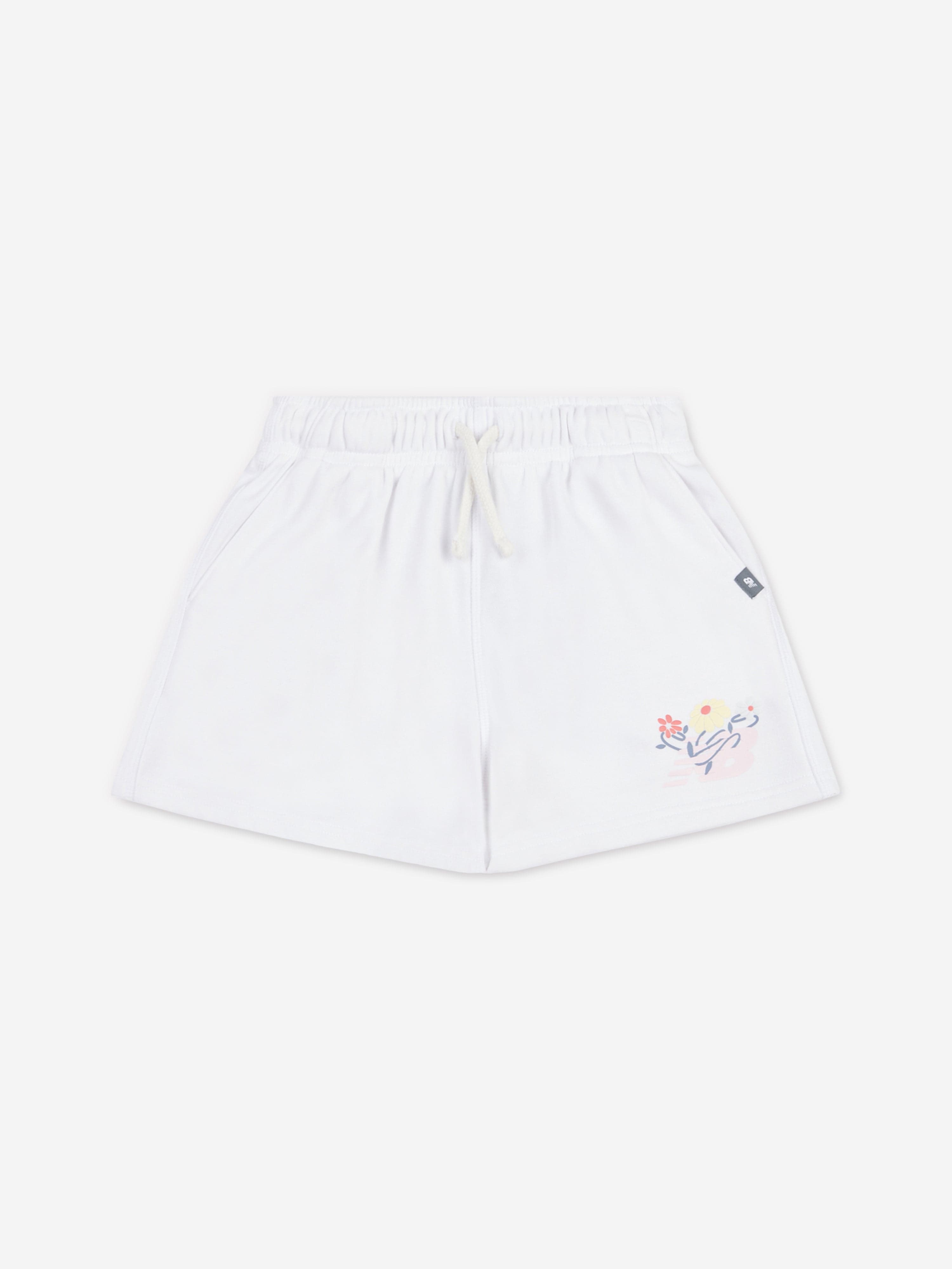 New Balance Girls Floral Vines Graphic Shorts in White