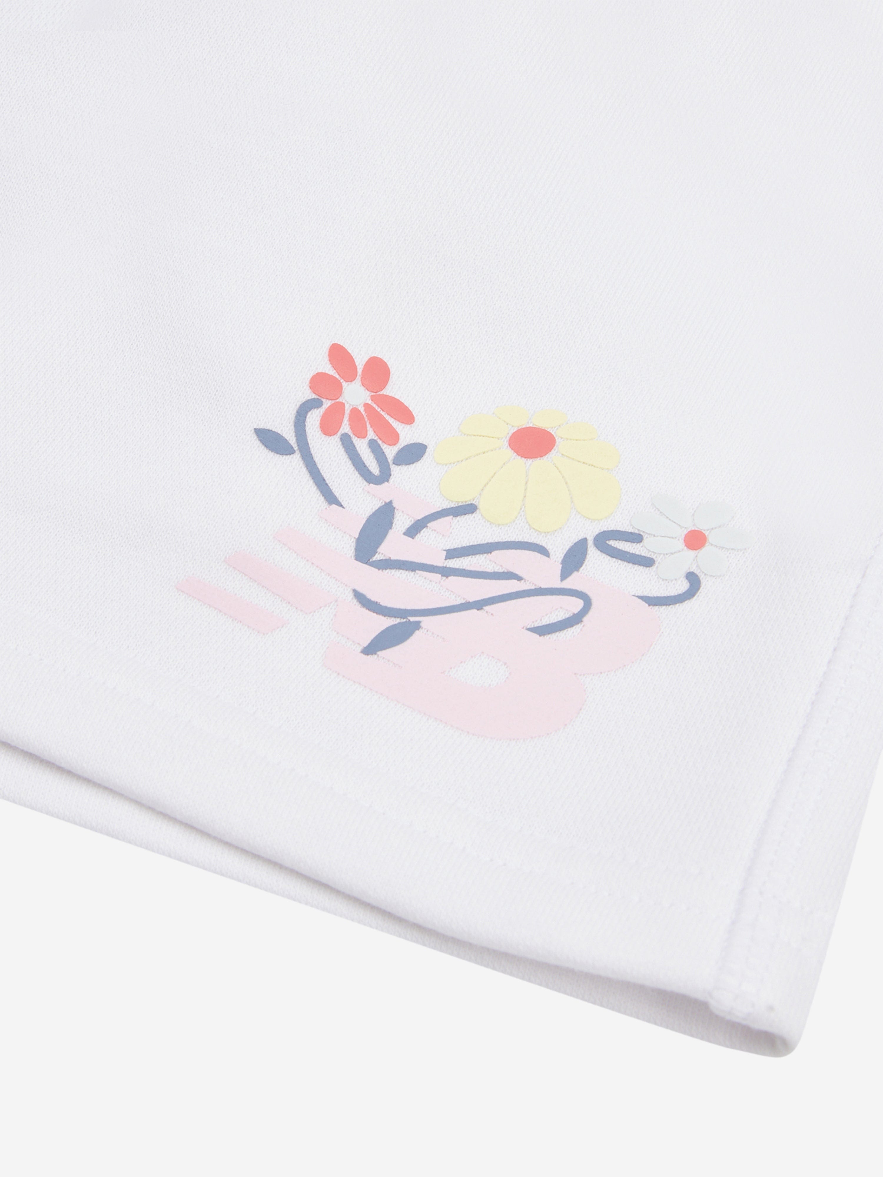 New Balance Girls Floral Vines Graphic Shorts in White