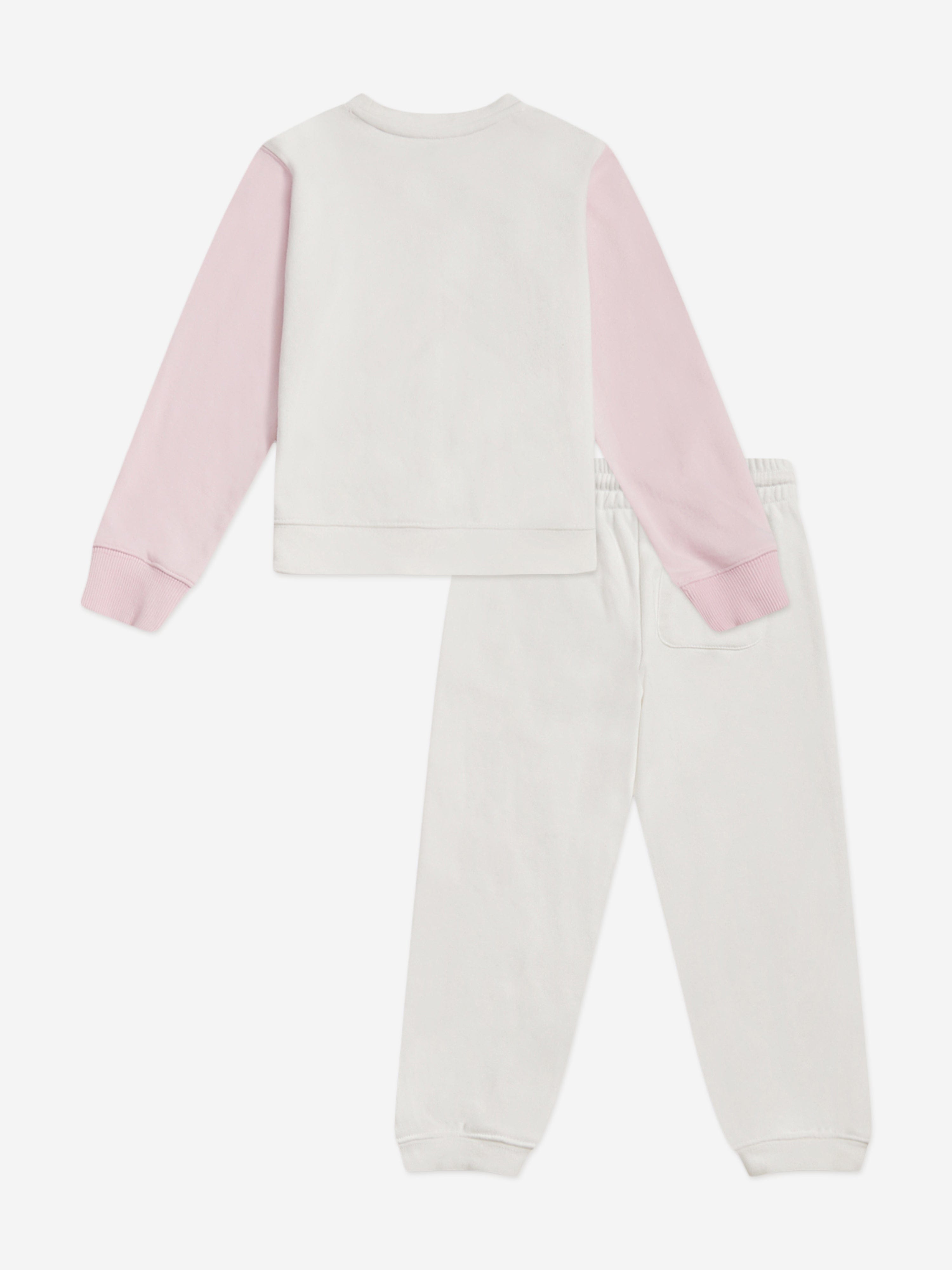 New Balance Baby Girls Colourblock Curved Hem Crew and Joggers Set in Ivory