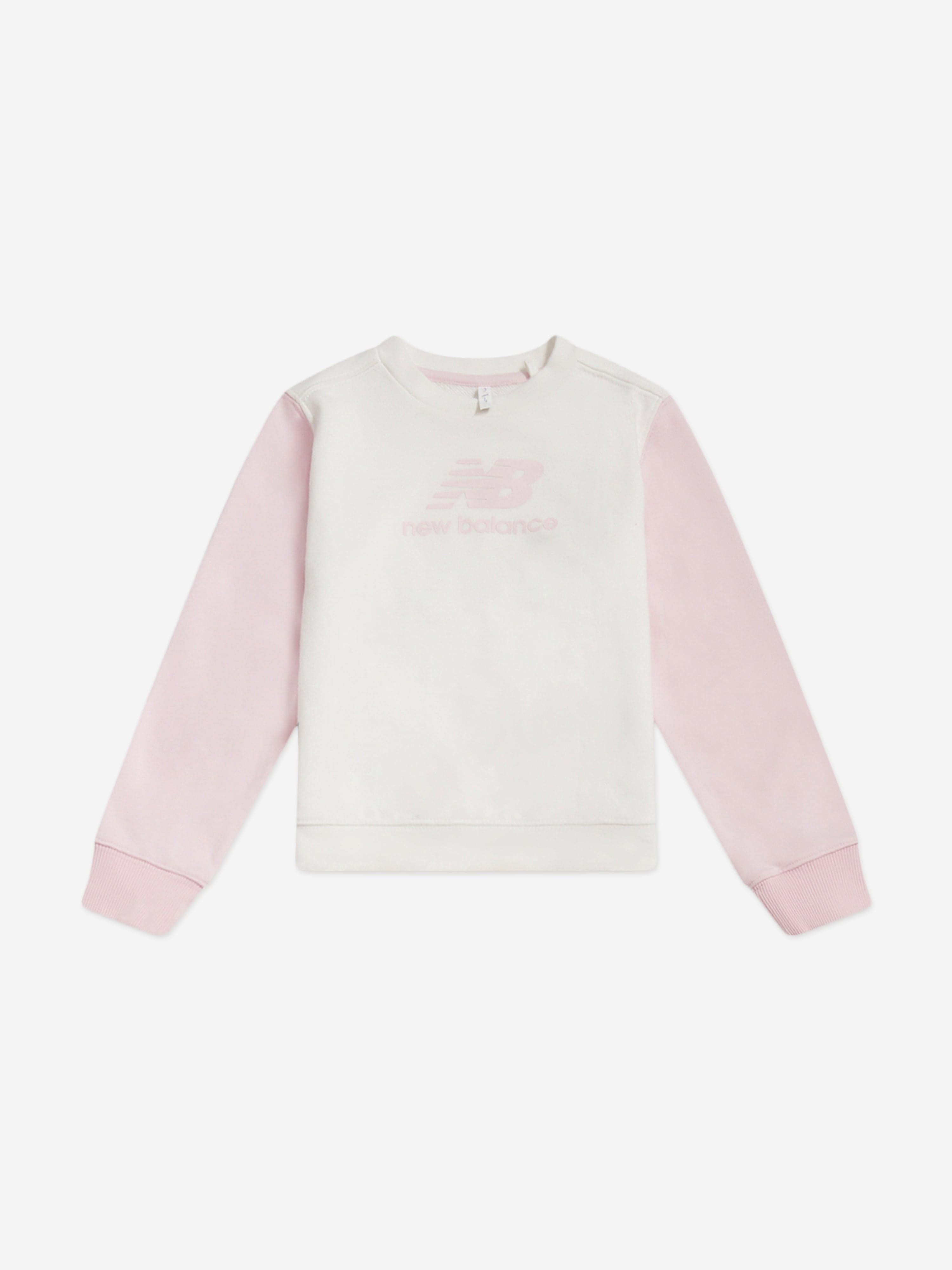 New Balance Baby Girls Colourblock Curved Hem Crew and Joggers Set in Ivory