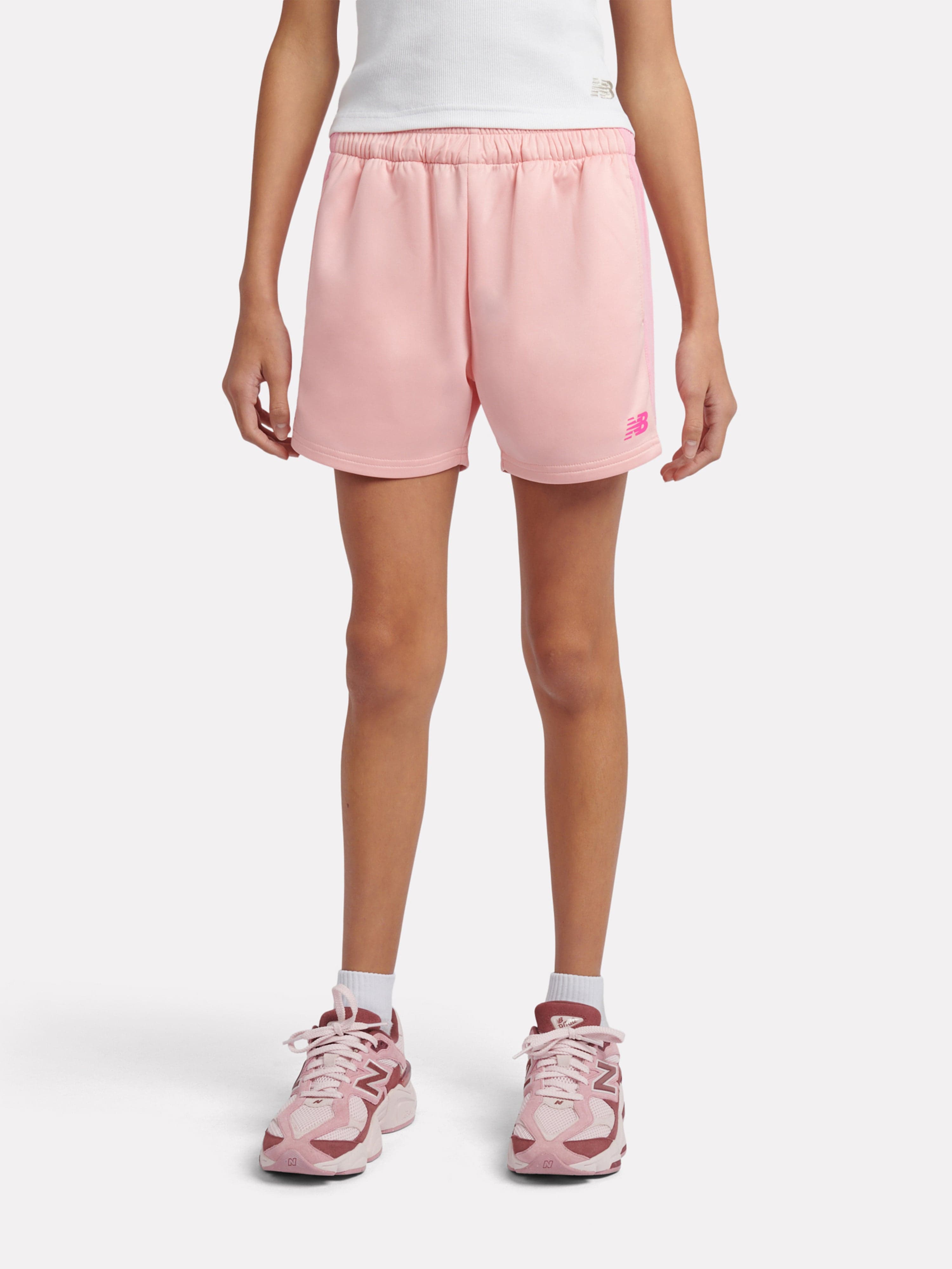 New Balance Girls Linear Team Shorts in Pink