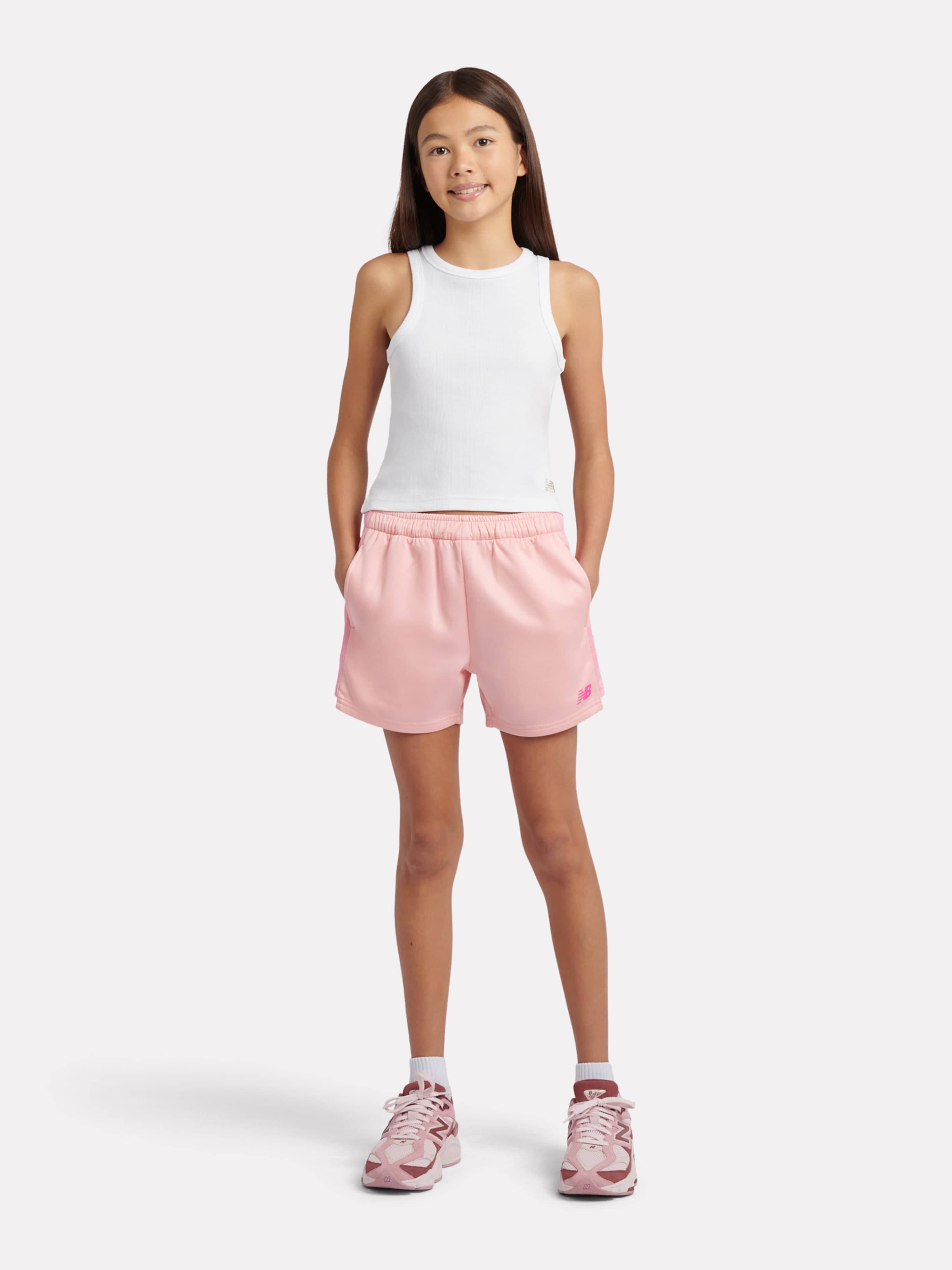 New Balance Girls Linear Team Shorts in Pink