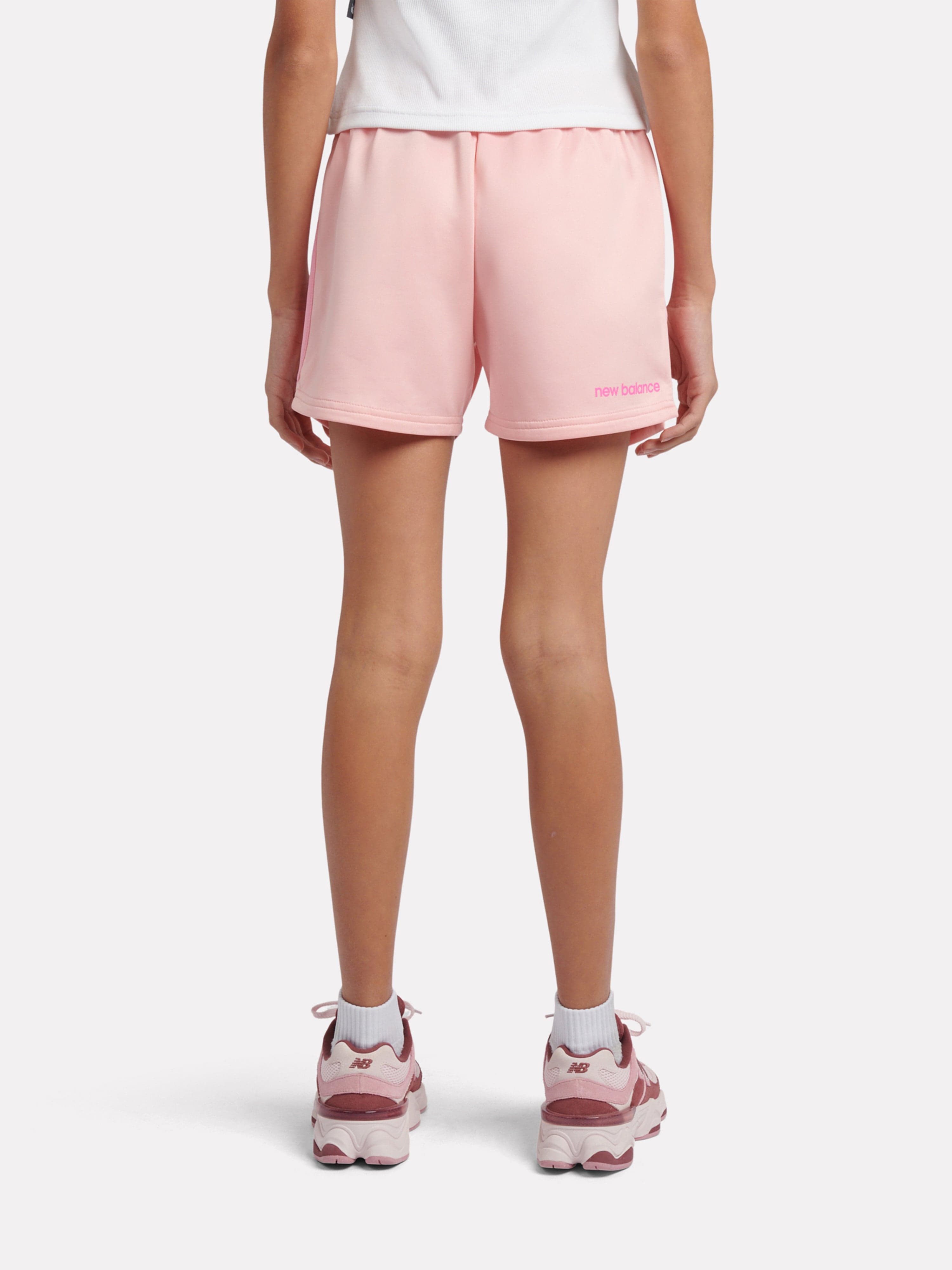 New Balance Girls Linear Team Shorts in Pink