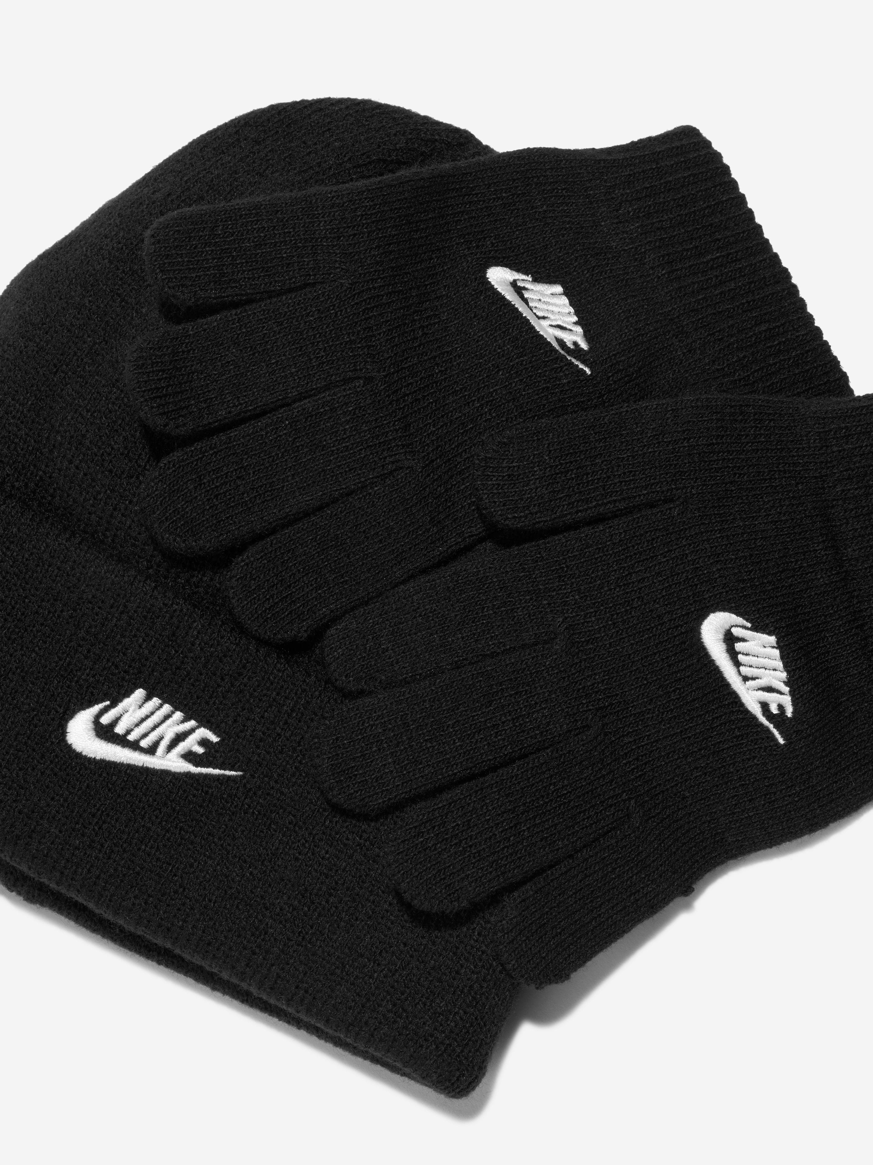 Nike Boys Futura Beanie Hat And Gloves Set in Black