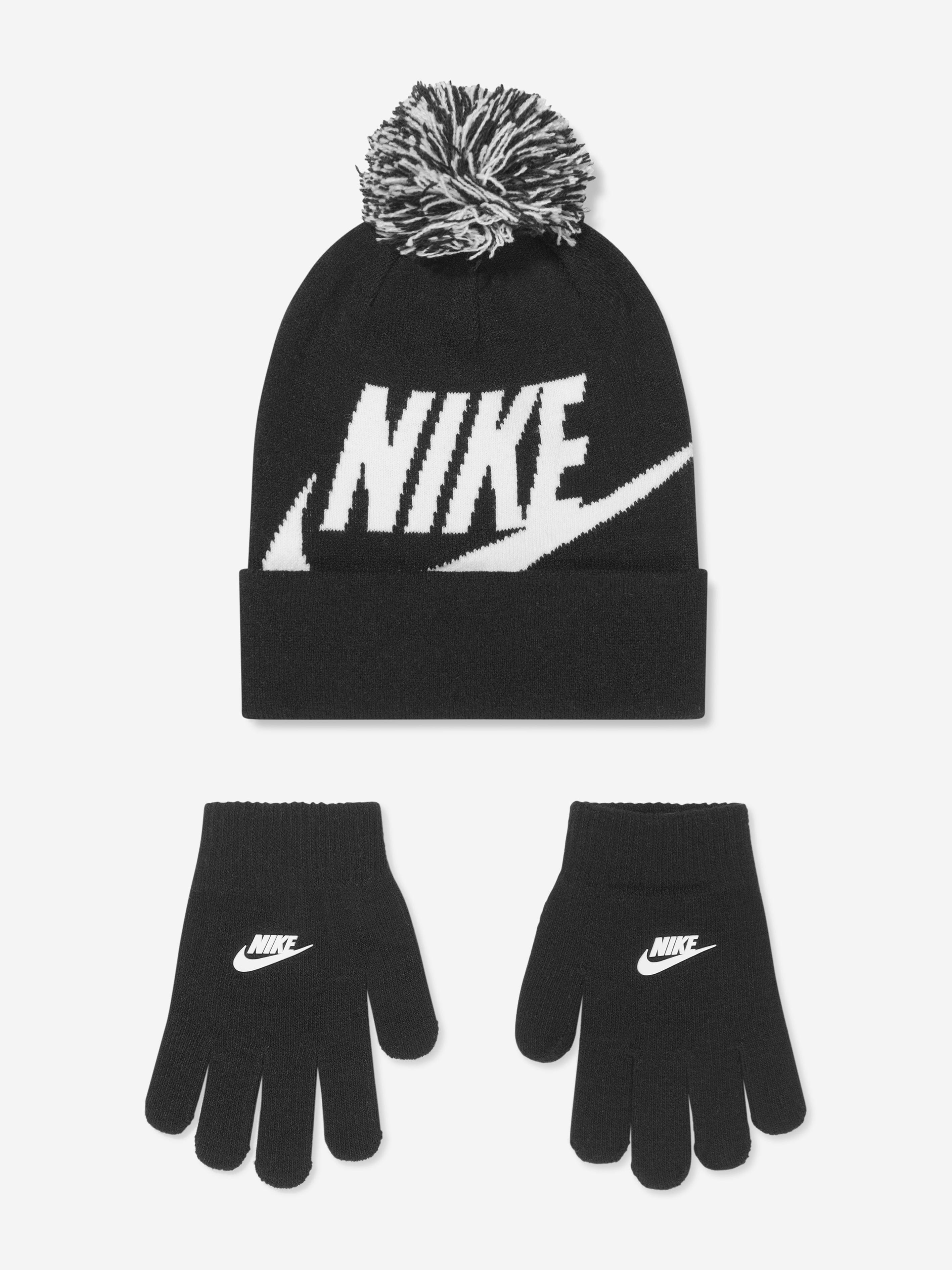 Nike Boys Swoosh Pom Beanie And Gloves Set in Black