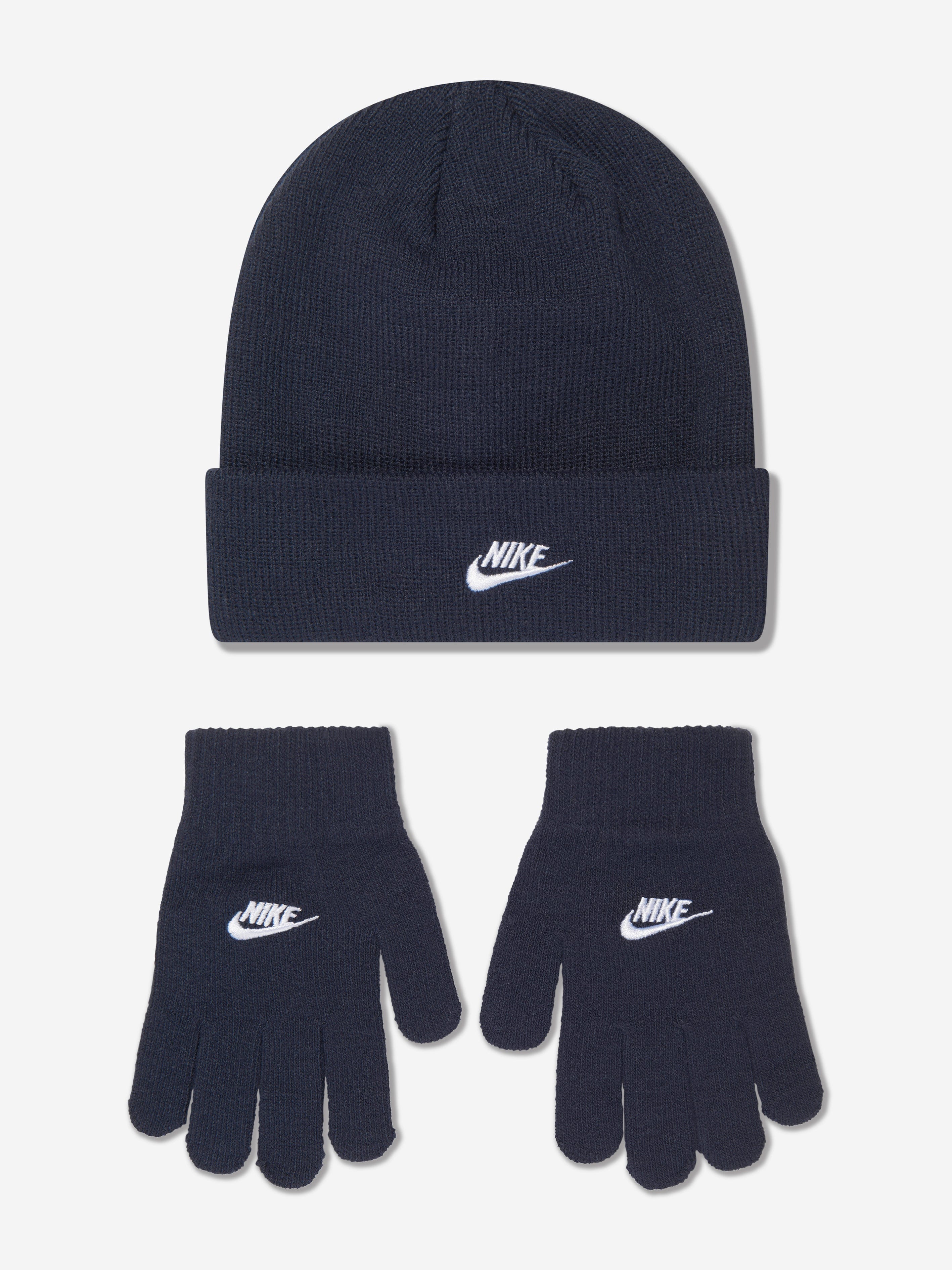 Nike Boys Futura Beanie Hat And Gloves Set in Navy