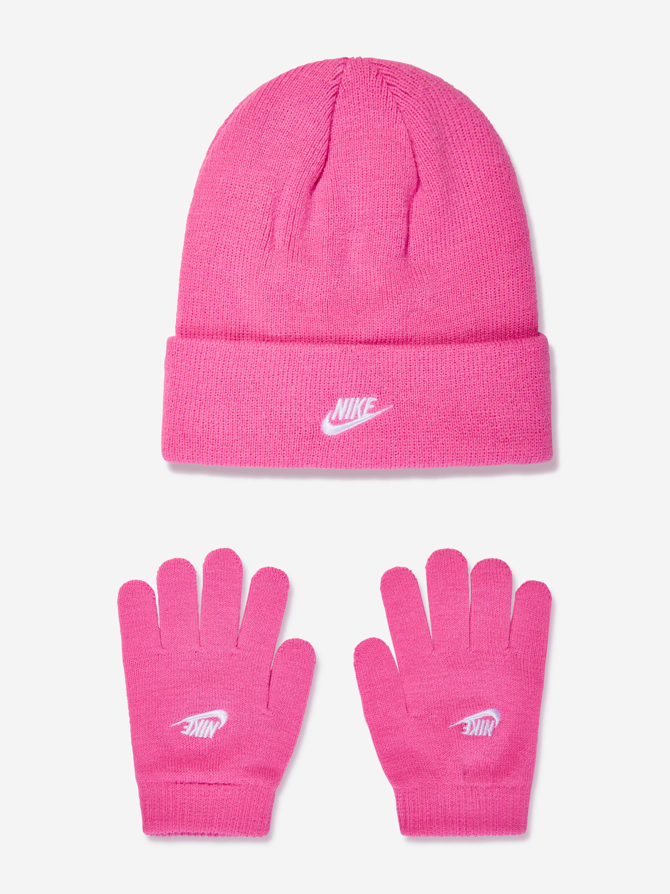 Nike Girls Futura Beanie Hat And Gloves Set in Pink