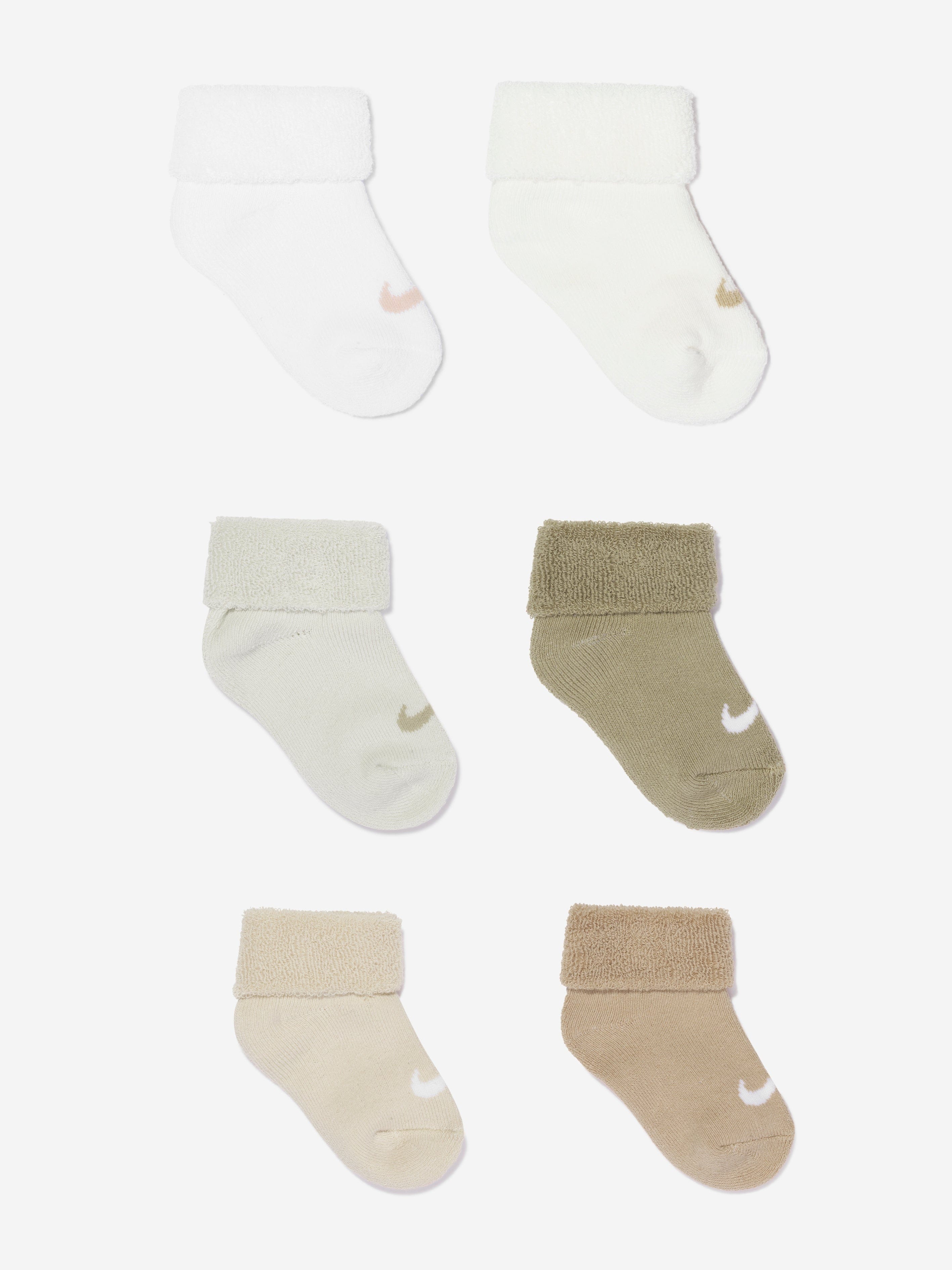 Nike Baby Boys 6 Pack Terry Cuffed Socks Set in Beige