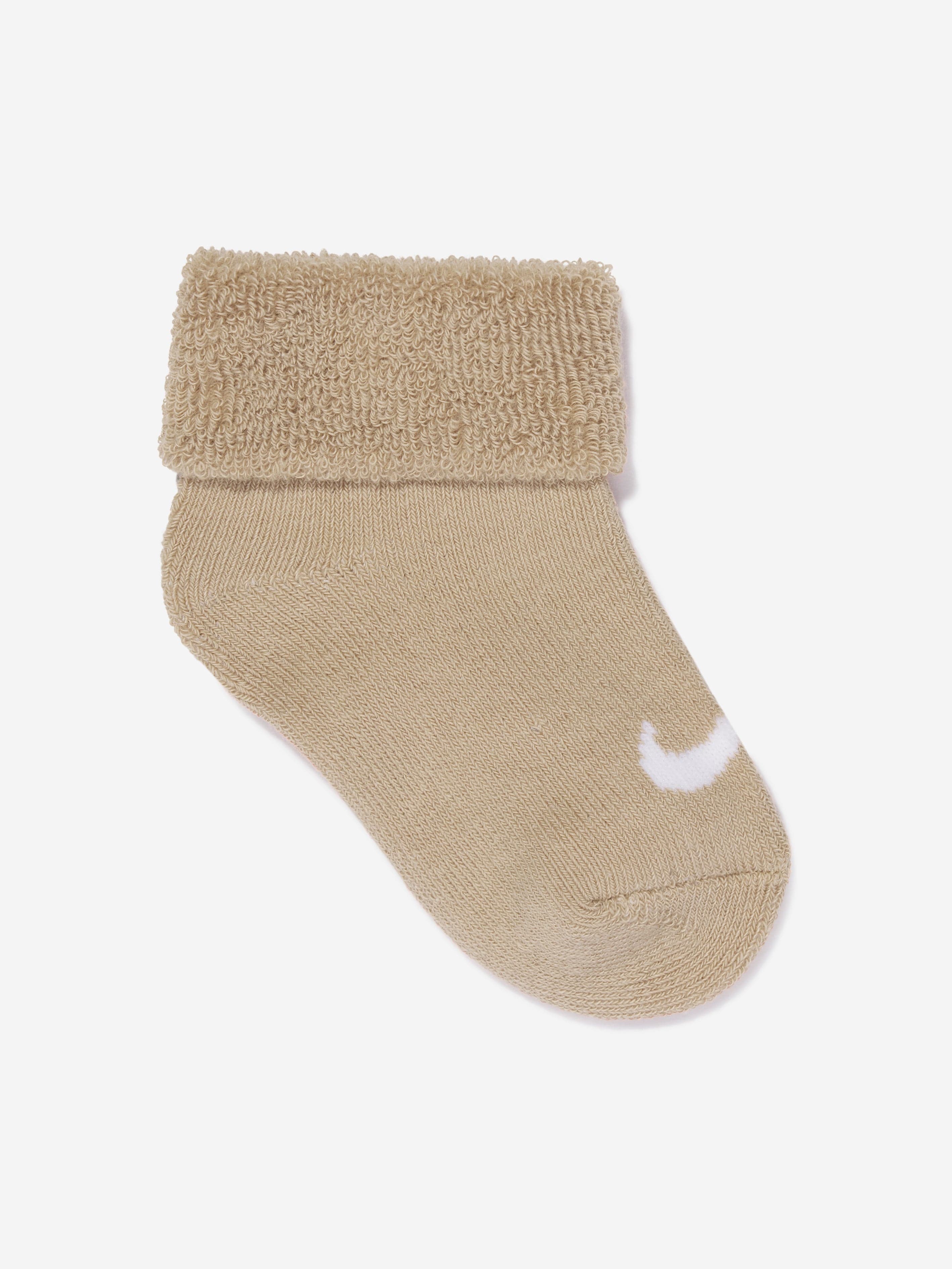 Nike Baby Boys 6 Pack Terry Cuffed Socks Set in Beige