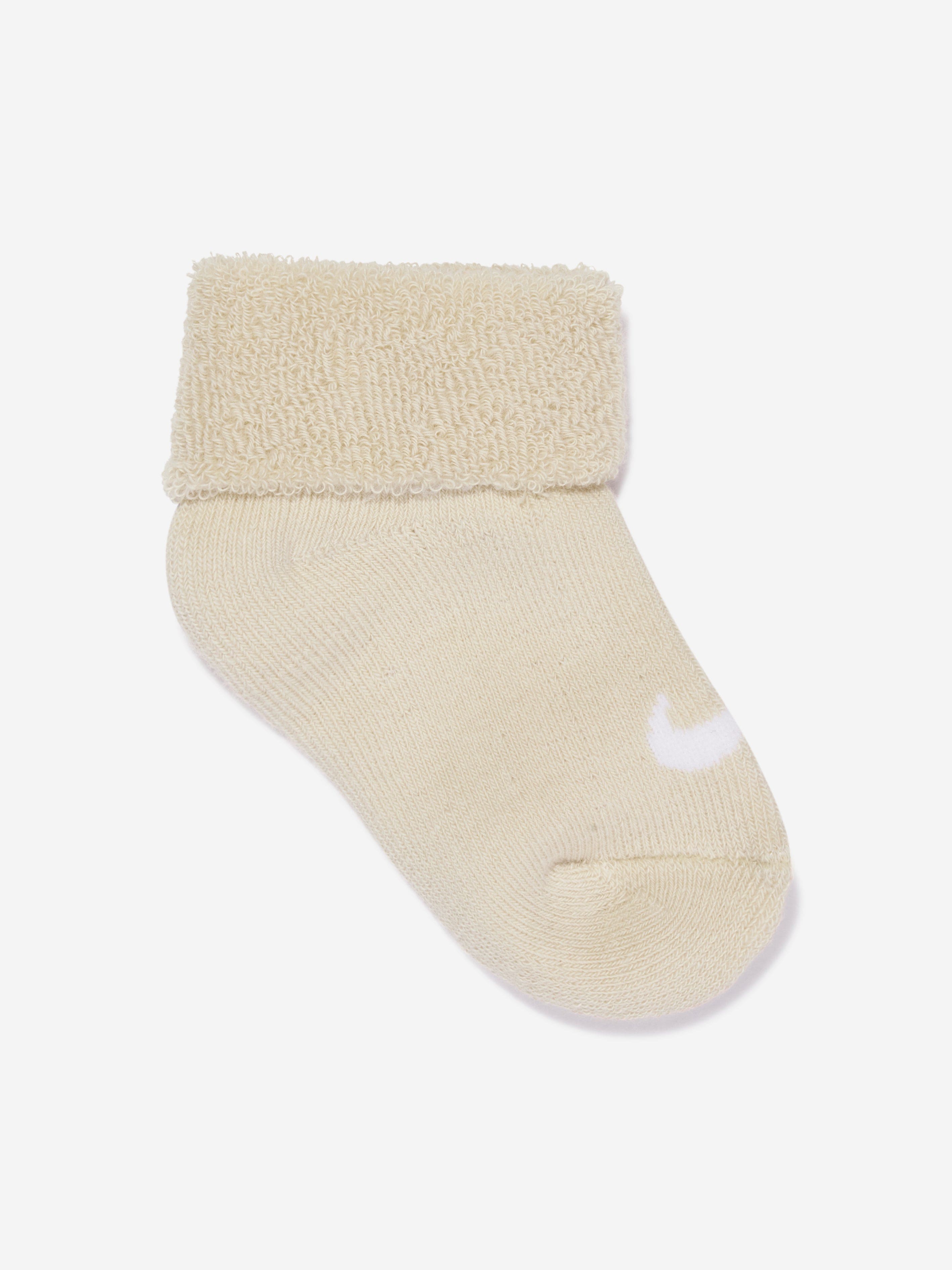 Nike Baby Boys 6 Pack Terry Cuffed Socks Set in Beige