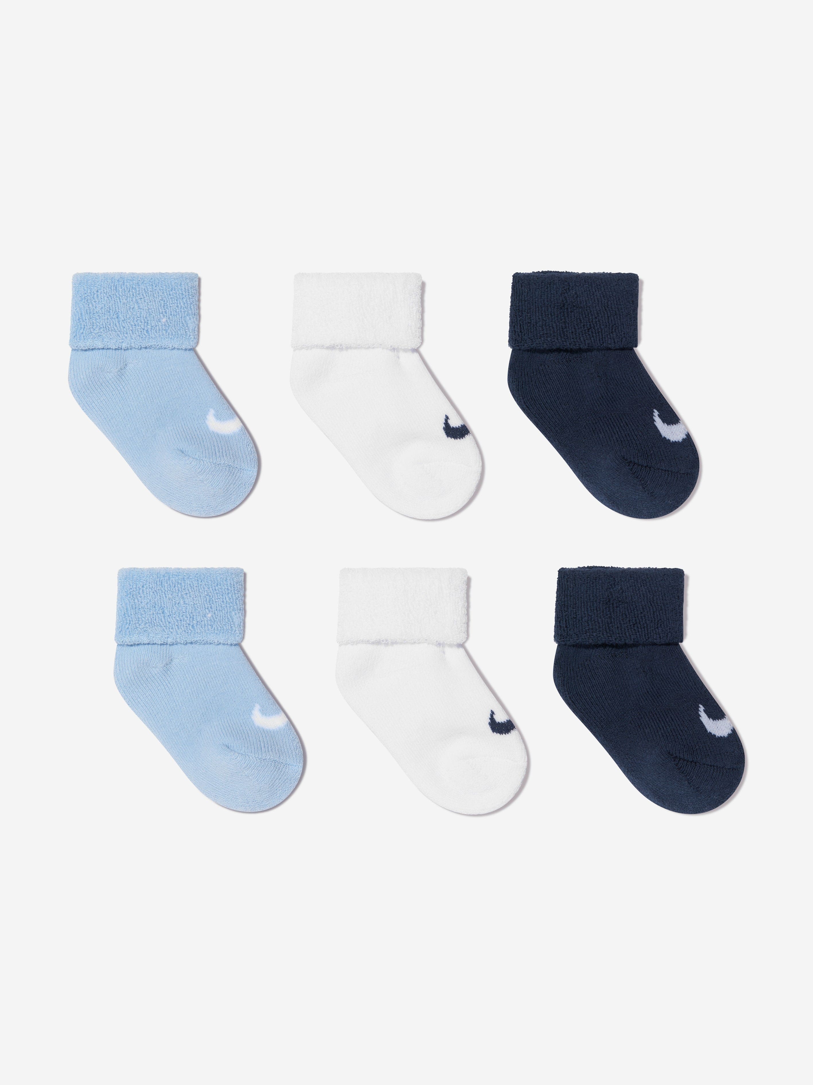 Nike Baby Boys 6 Pack Terry Cuffed Socks Set in Blue