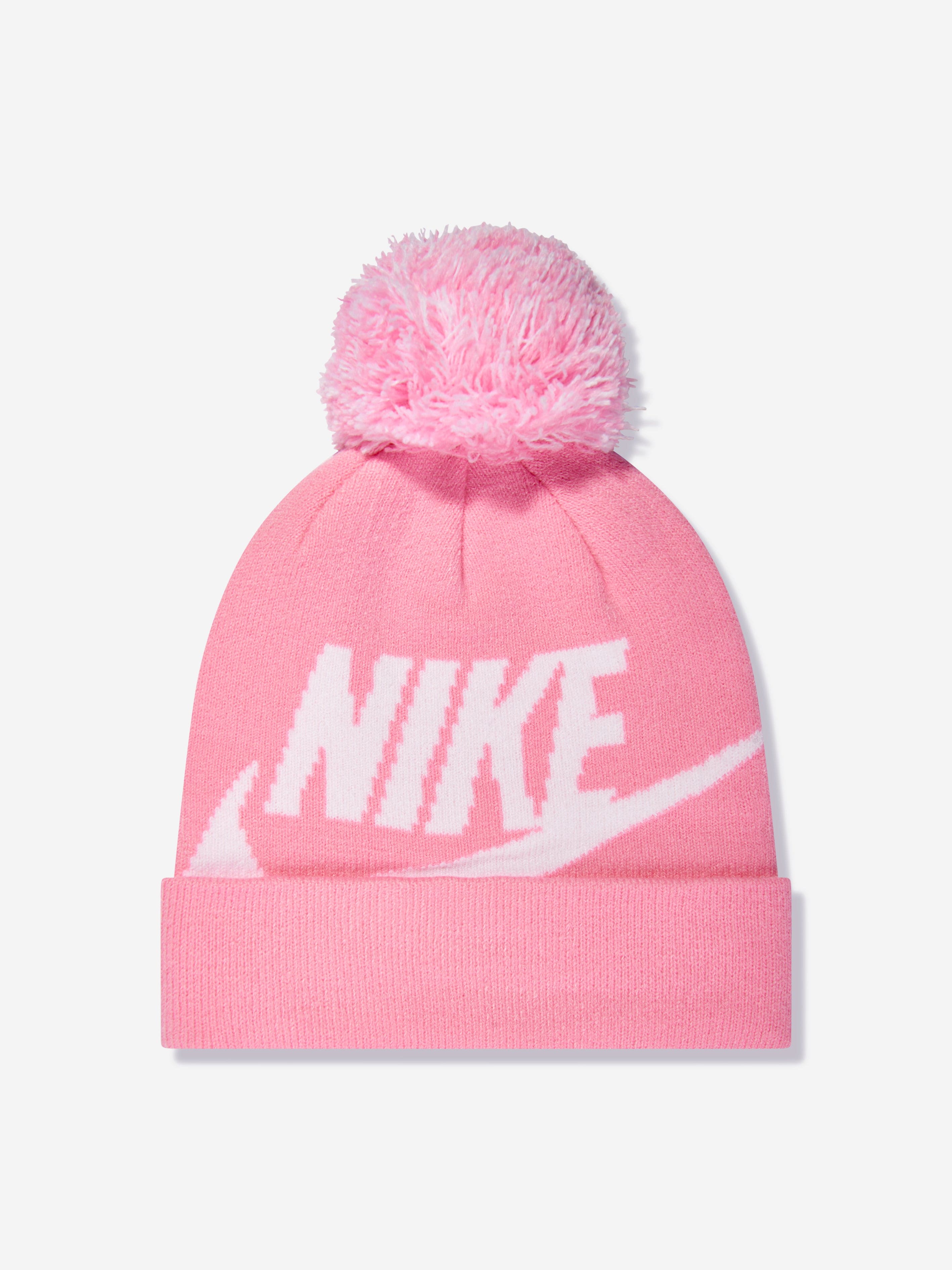 Nike Girls Swoosh Pom Beanie and Gloves Set in Pink